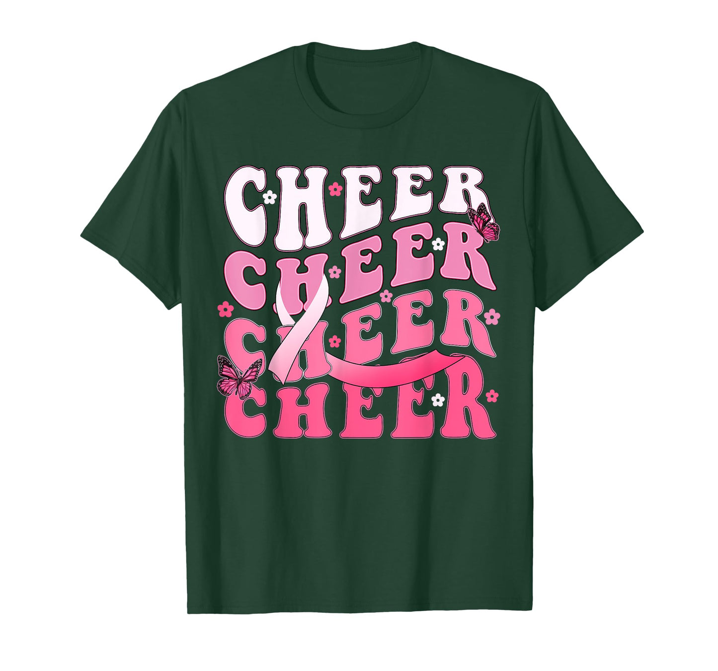 Cheer Breast Cancer Awareness Shirts Ribbon Cheerleader T-Shirt
