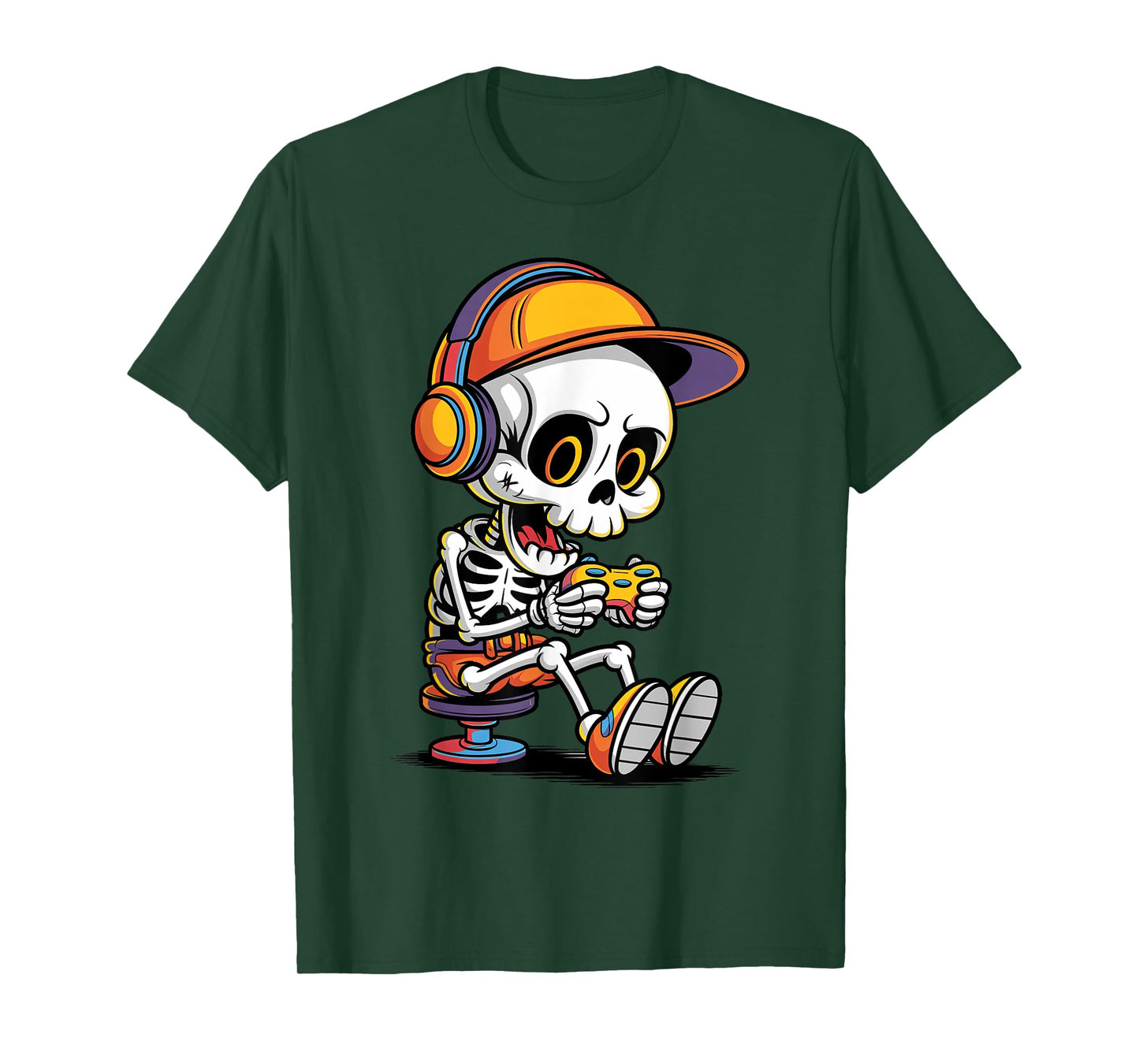 Halloween Skeleton Gamer Video Gaming Funny Spooky Season T-Shirt