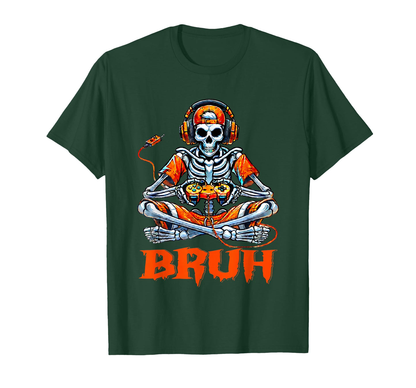 Bruh Halloween Skeleton Gamer Video Gaming Boys Men Kids Tee T-Shirt