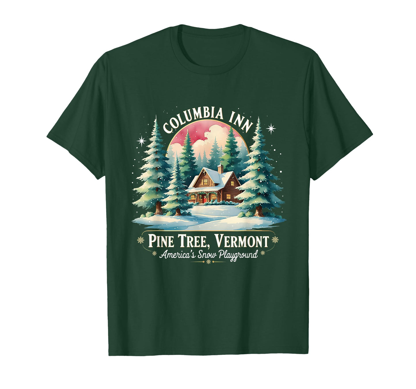 Columbia Inn Pine Tree Frosty Cozy Winter Christmas T-Shirt