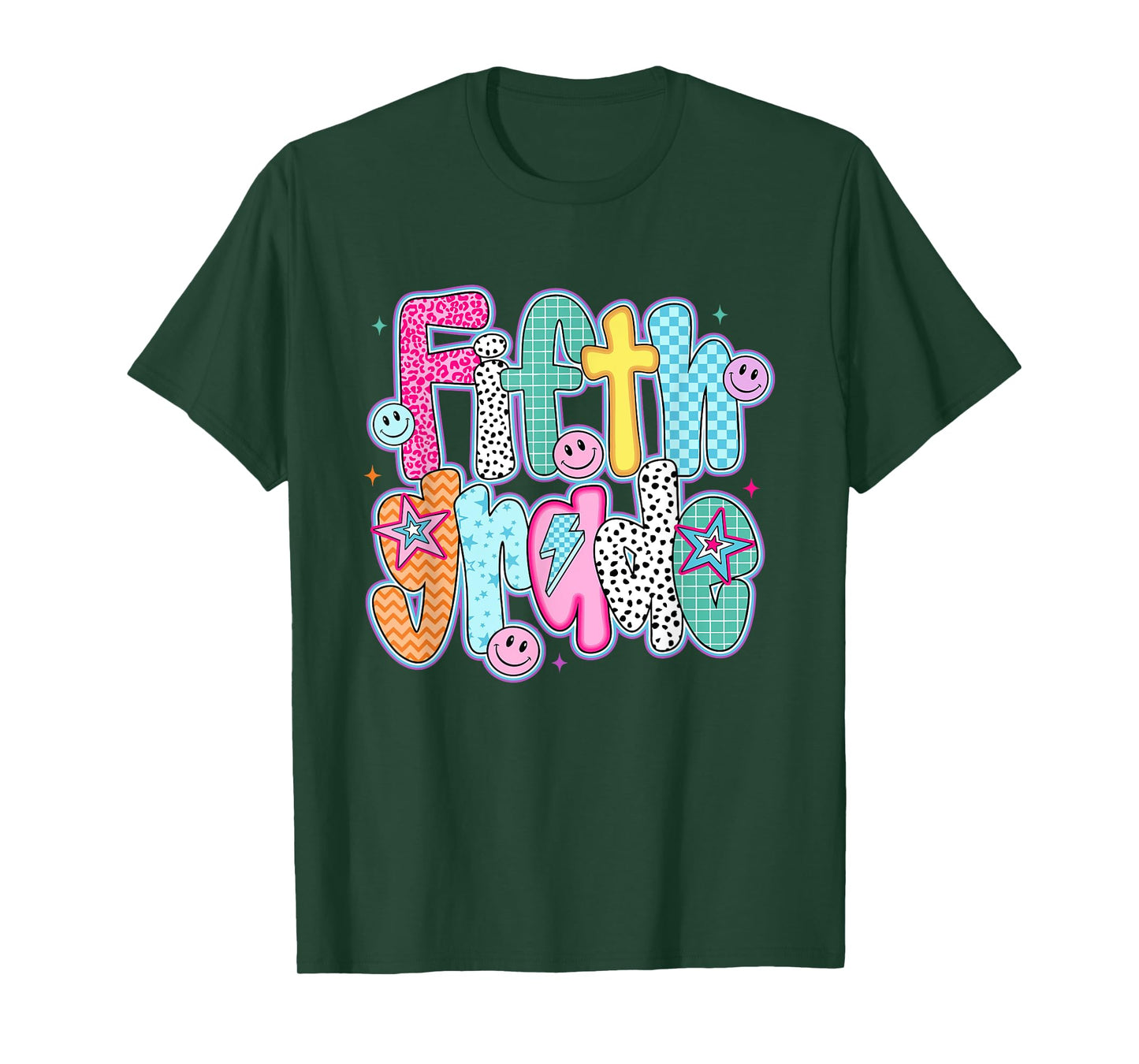 Cute Girly Checkered Fifth Grade Back To School 5th Grade T-Shirt