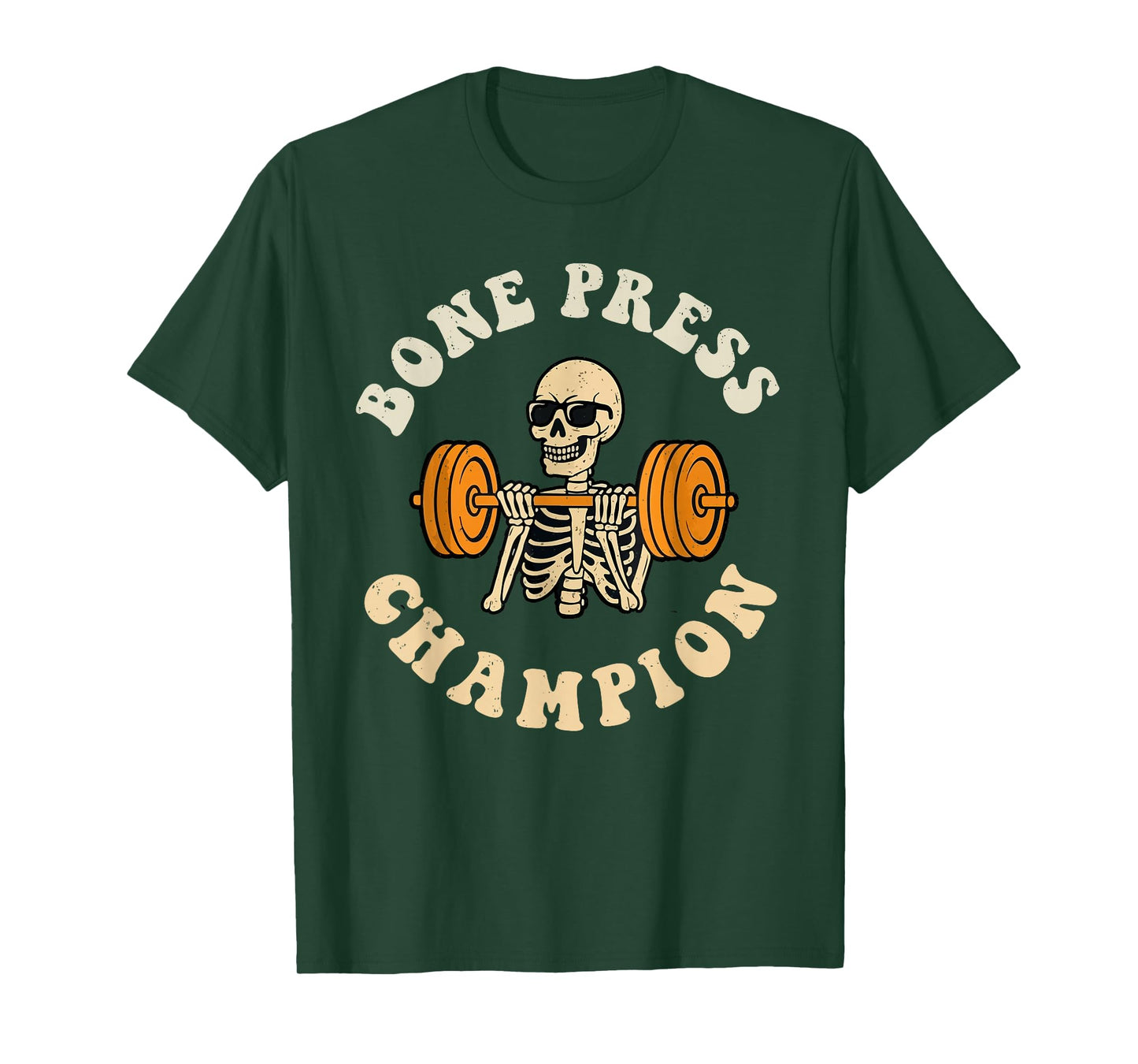 Bone Press Champion Halloween Skeleton Gym Workout Fitness T-Shirt