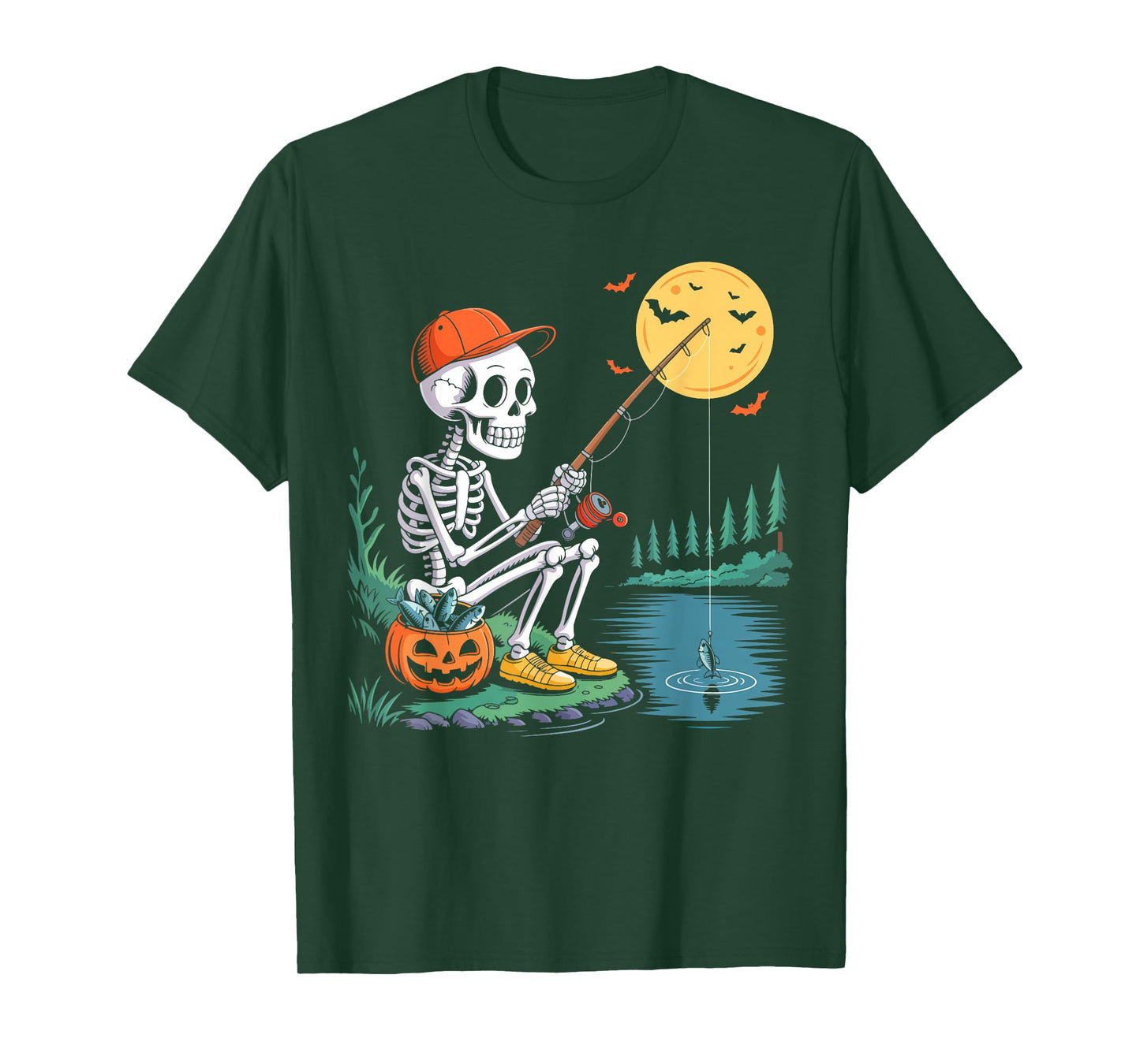 Skeleton Fishing Halloween Costume Funny Fishing Boys Kids T-Shirt