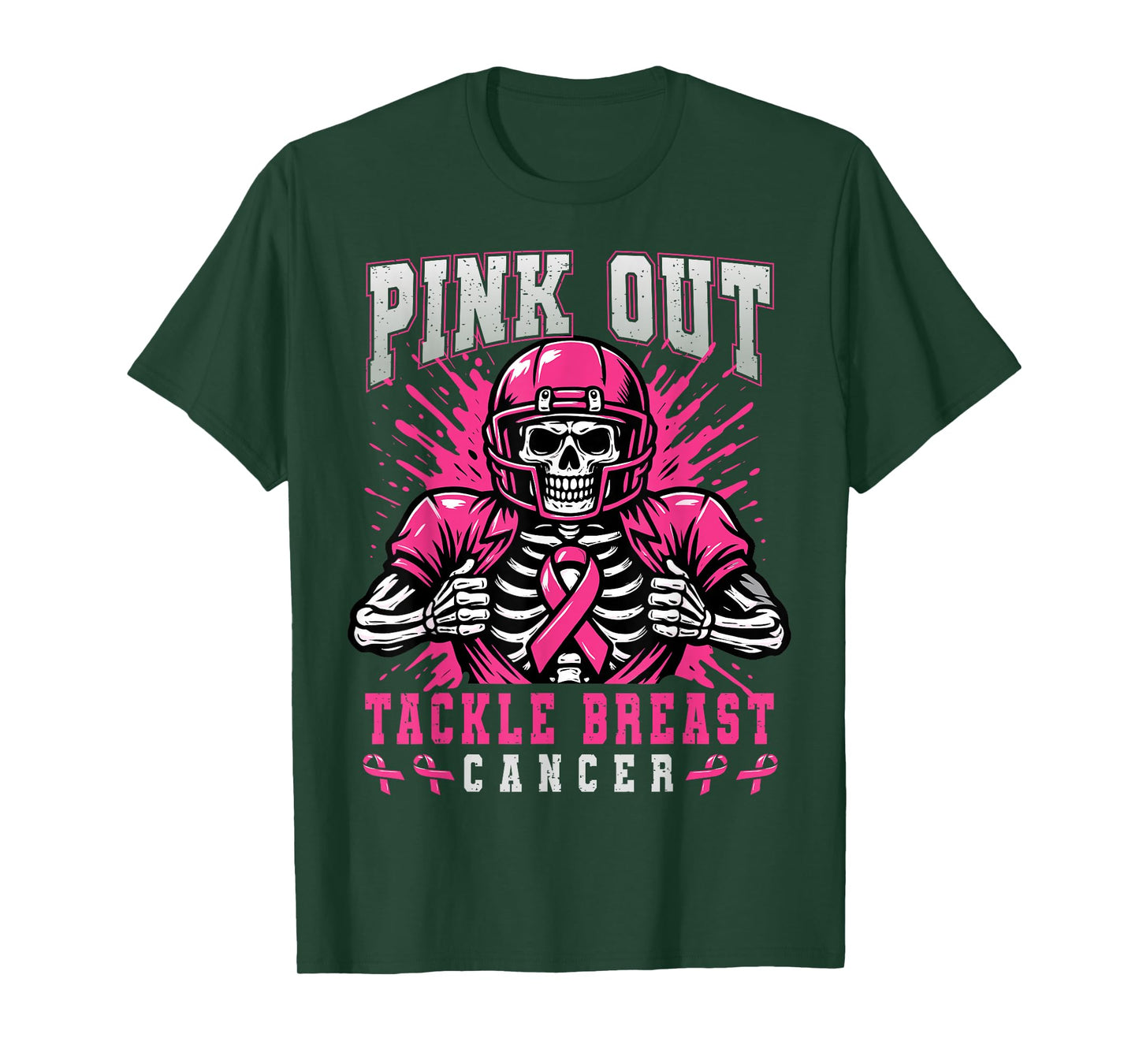Pink Out Tackle Breast Cancer Football Skeleton Halloween T-Shirt