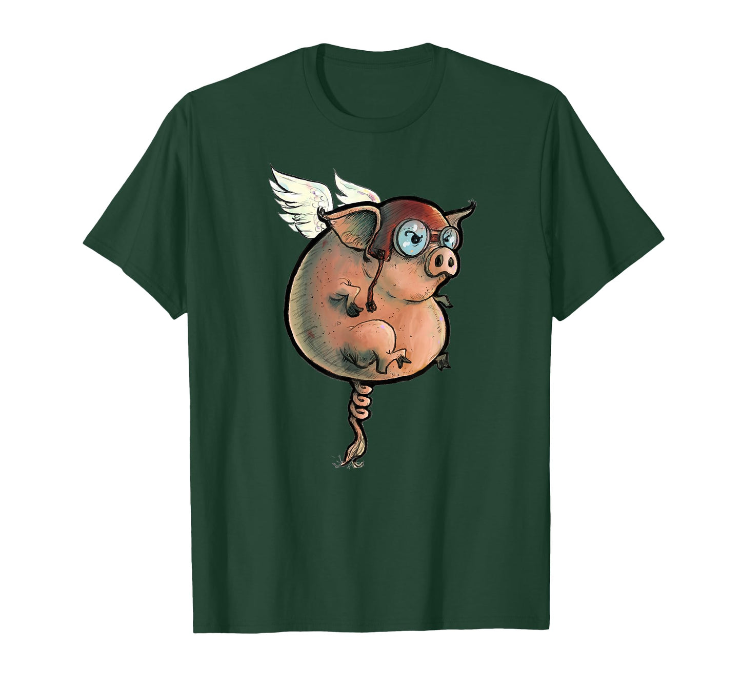 Flying Pig. Quirky, hand-drawn and painted art. T-Shirt