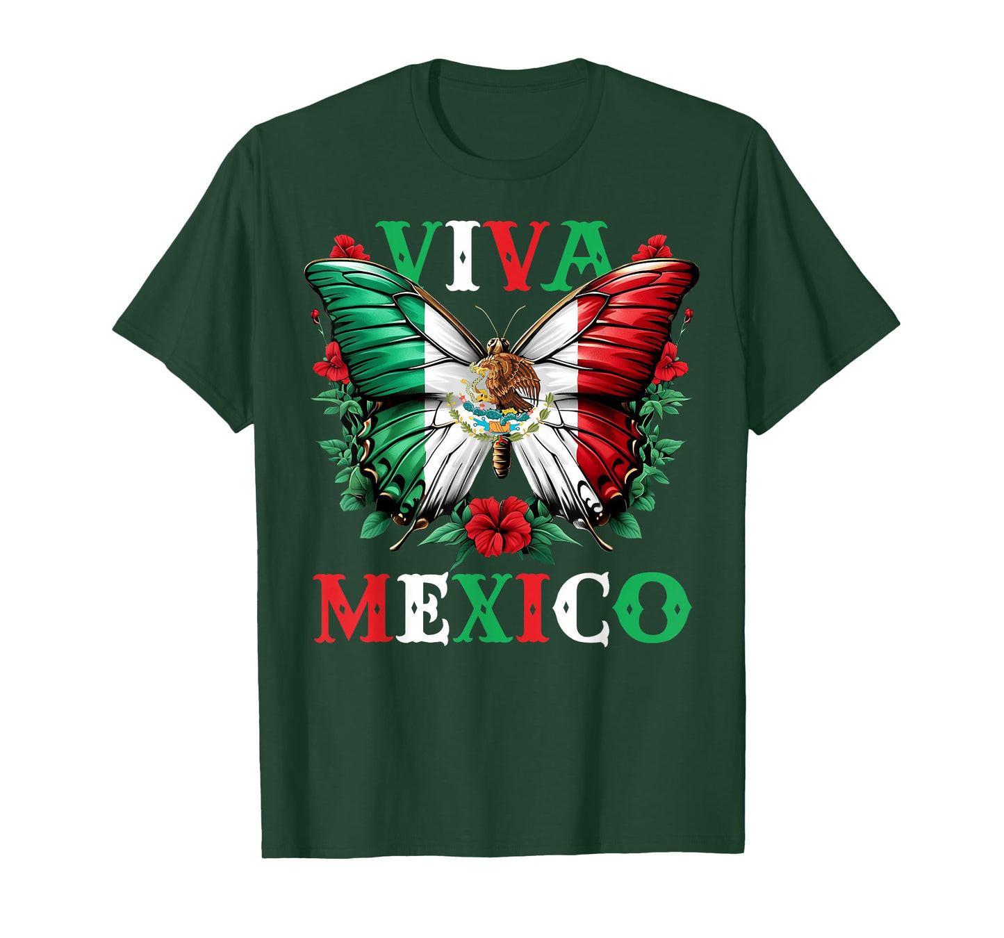 Viva Mexico Mexican Independence Day Butterfly Flag Mexico T-Shirt