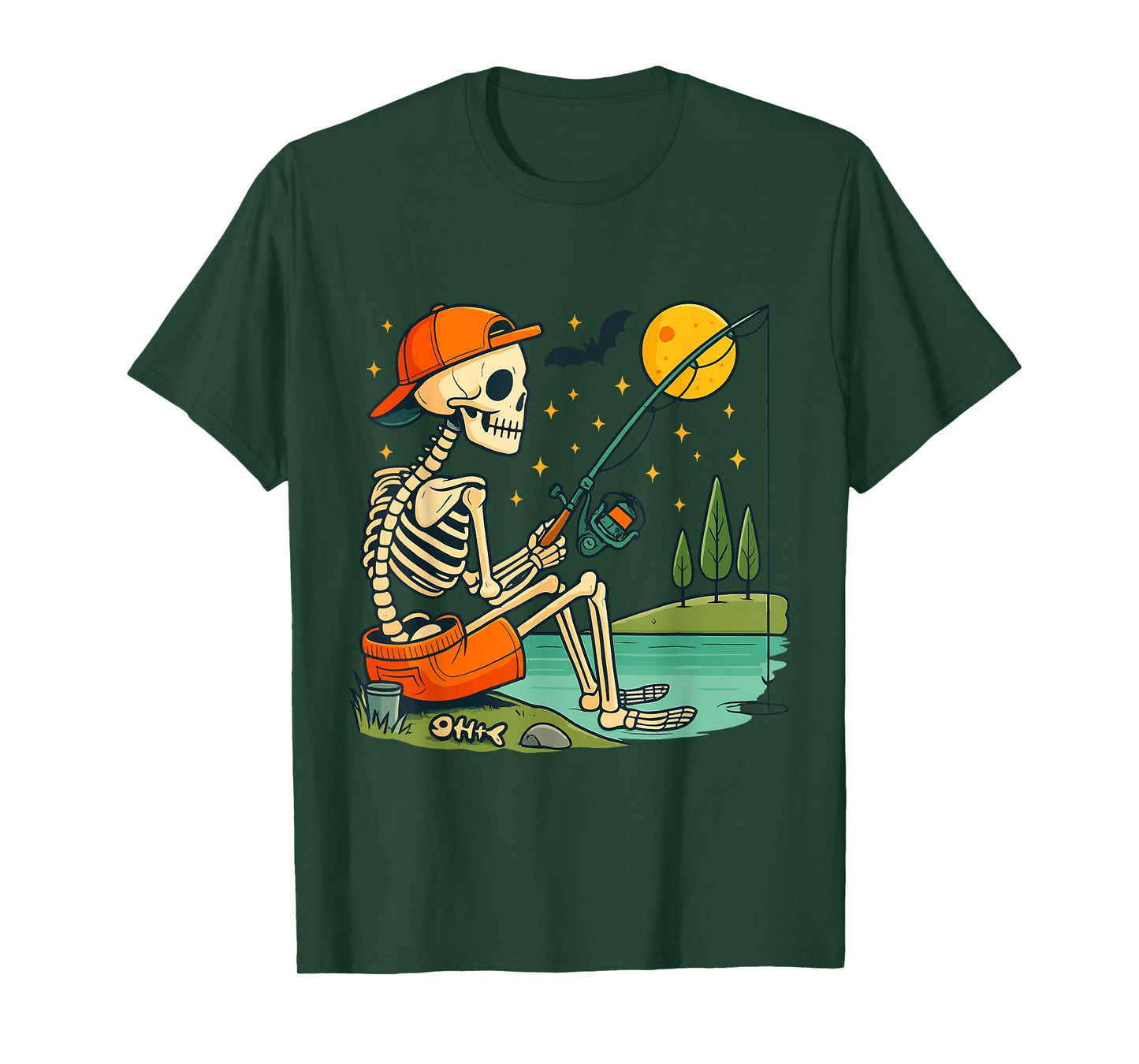 Skeleton Fishing Funny Halloween Costume for Kids T-Shirt