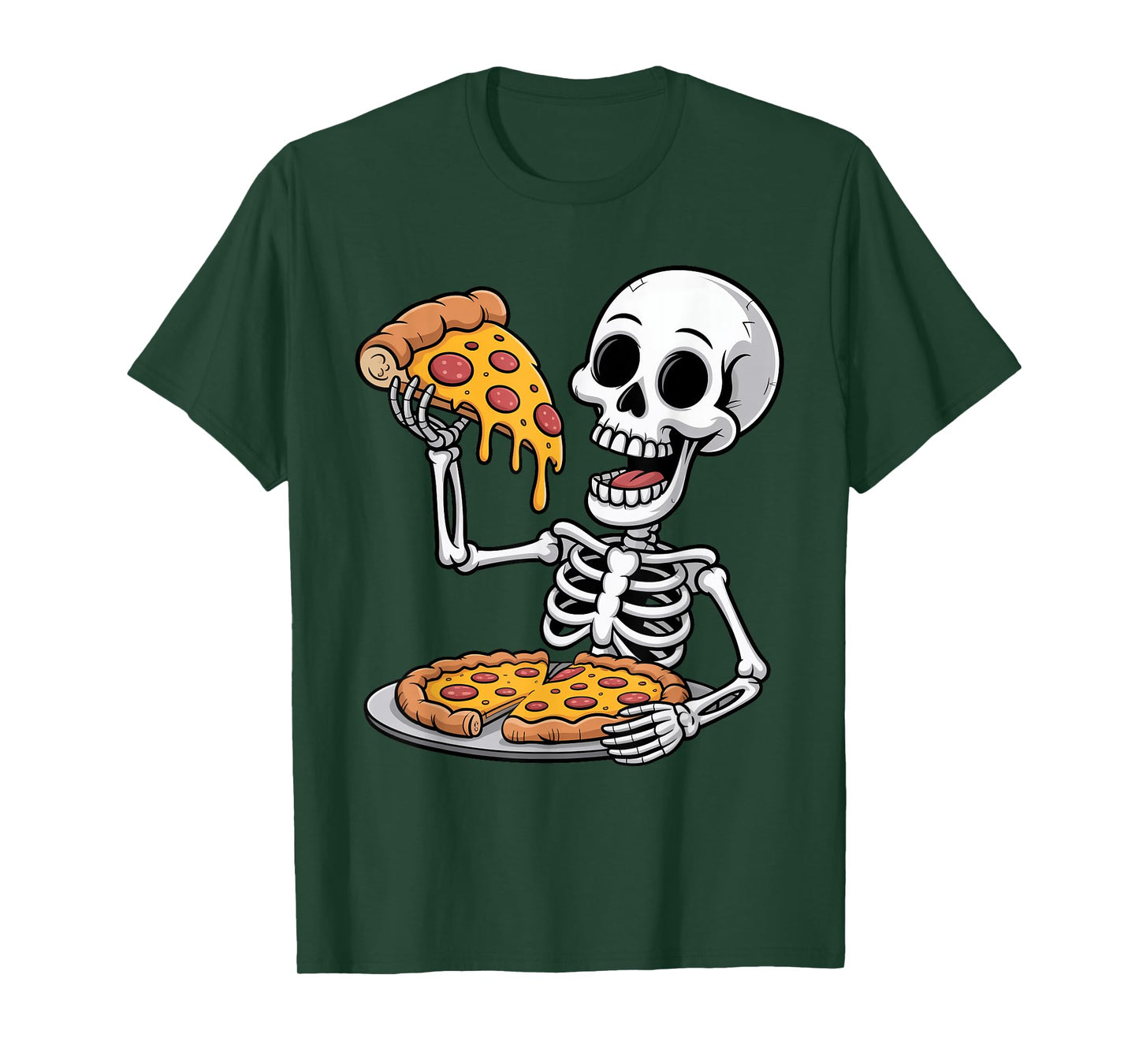 Halloween Creepy Skeleton Eating Pizza Funny Trick or Treat T-Shirt