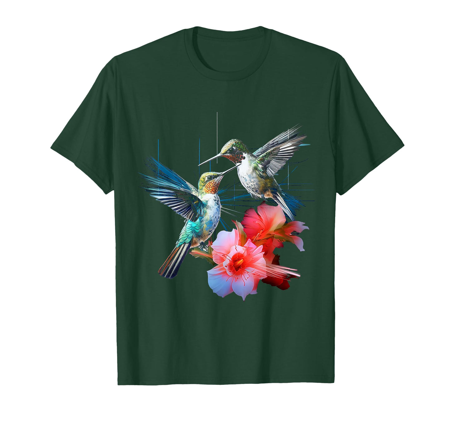Hummingbird Flowers Fantasy Colorful Animal Art Bird T-Shirt