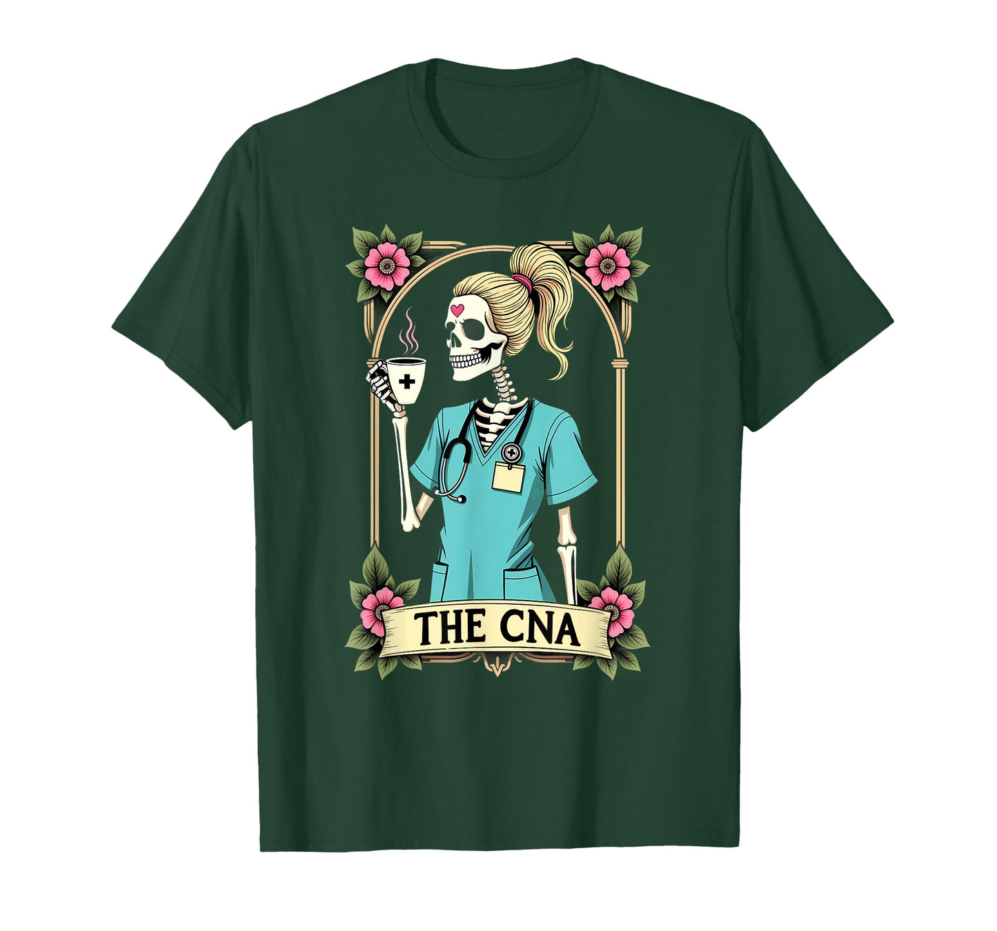 Gothic Tarot Card Skeleton CNA Nurse Coffee Halloween T-Shirt