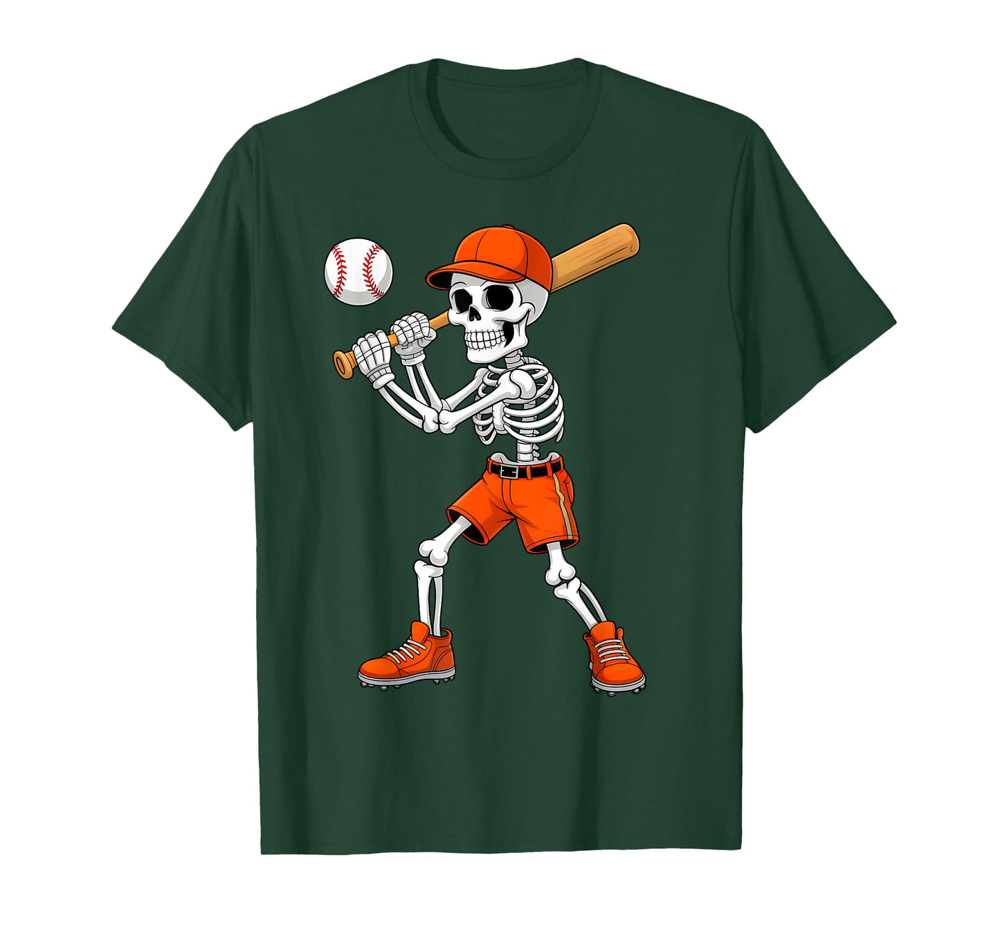 Funny Skeleton Play Baseball Halloween Costume Boys Men Kids T-Shirt