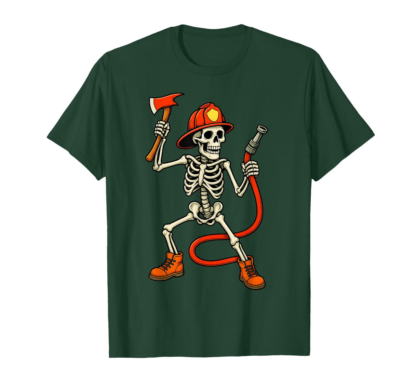 Skeleton Fireman Halloween Firefighter Boys Kids Men T-Shirt