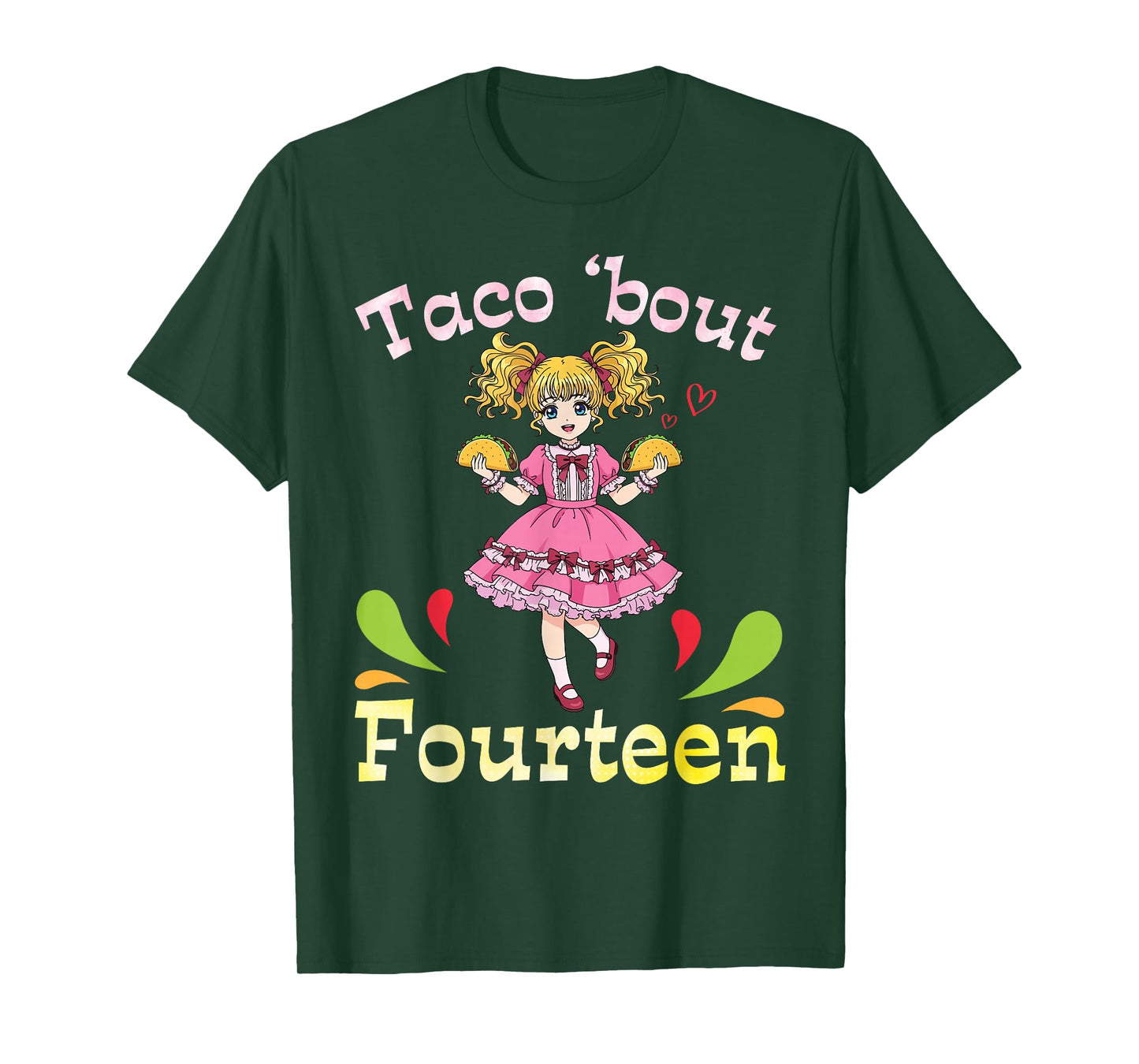 Cute Girl with Tacos I Taco Bout Fourteen Years Old Birthday T-Shirt