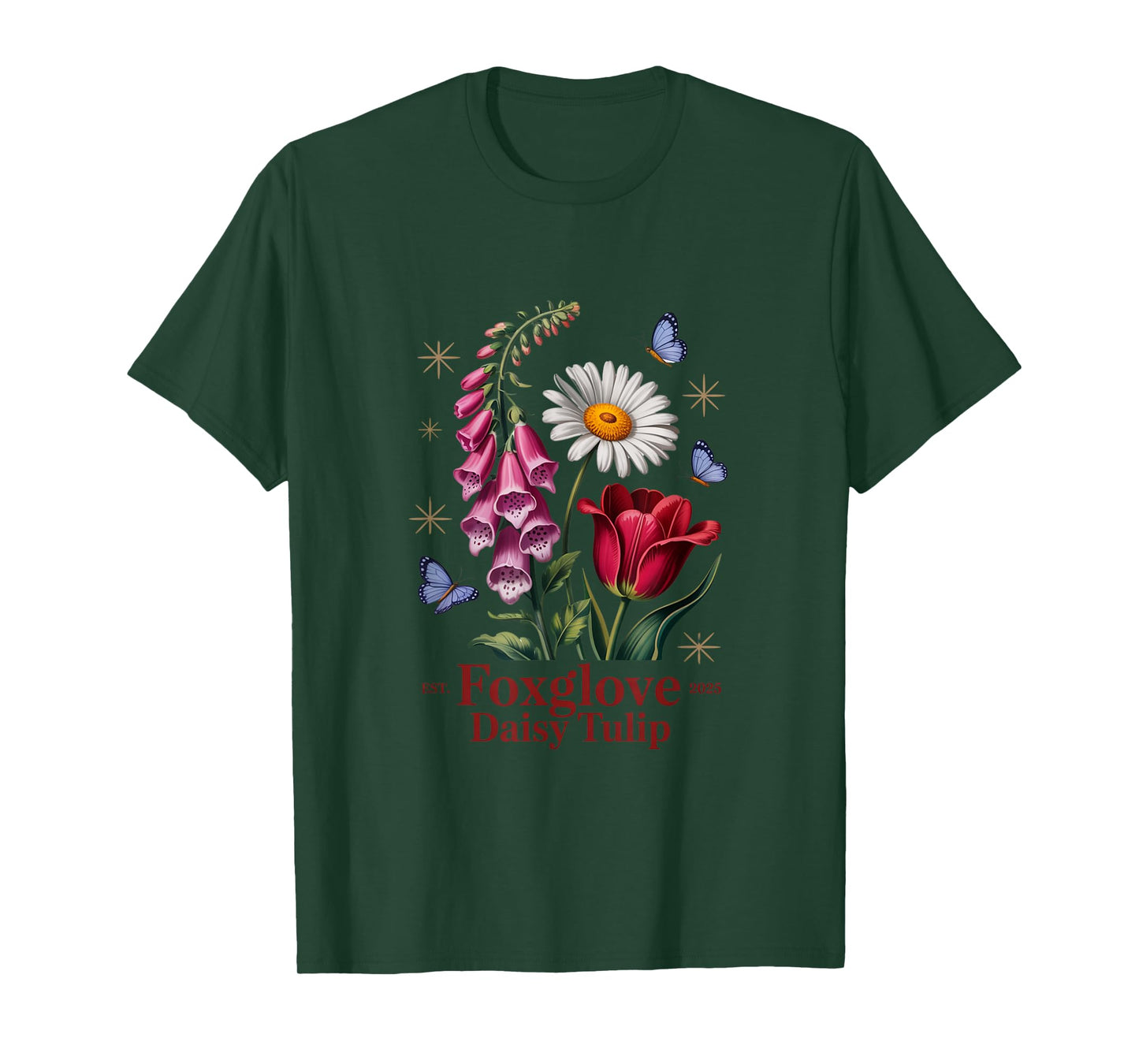 Foxglove Daisy Tulip Garden Bloom Art T-Shirt