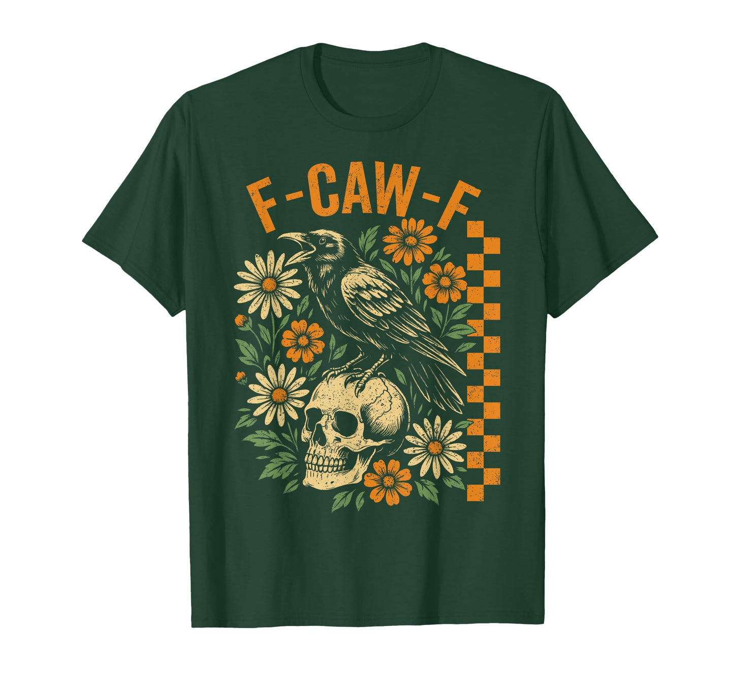 Funny F Caw F Raven Skull Floral Graphic Halloween Crow Pun T-Shirt
