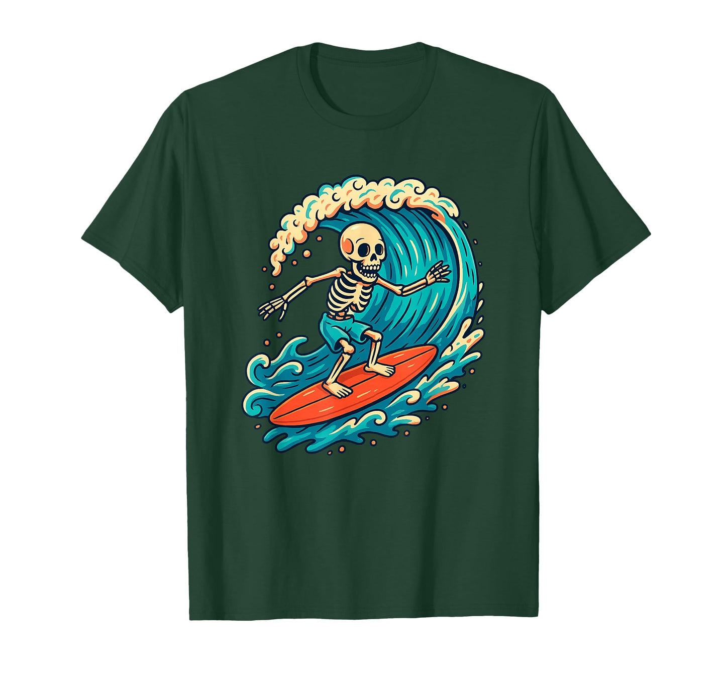 Skeleton Surfer Vintage Big Wave Surfing Funny Halloween T-Shirt