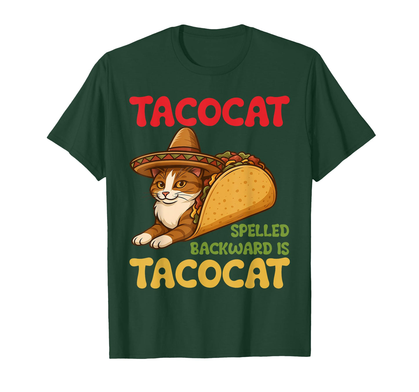 Tacocat Spelled Backward is Tacocat Funny Cat and Taco Lover T-Shirt