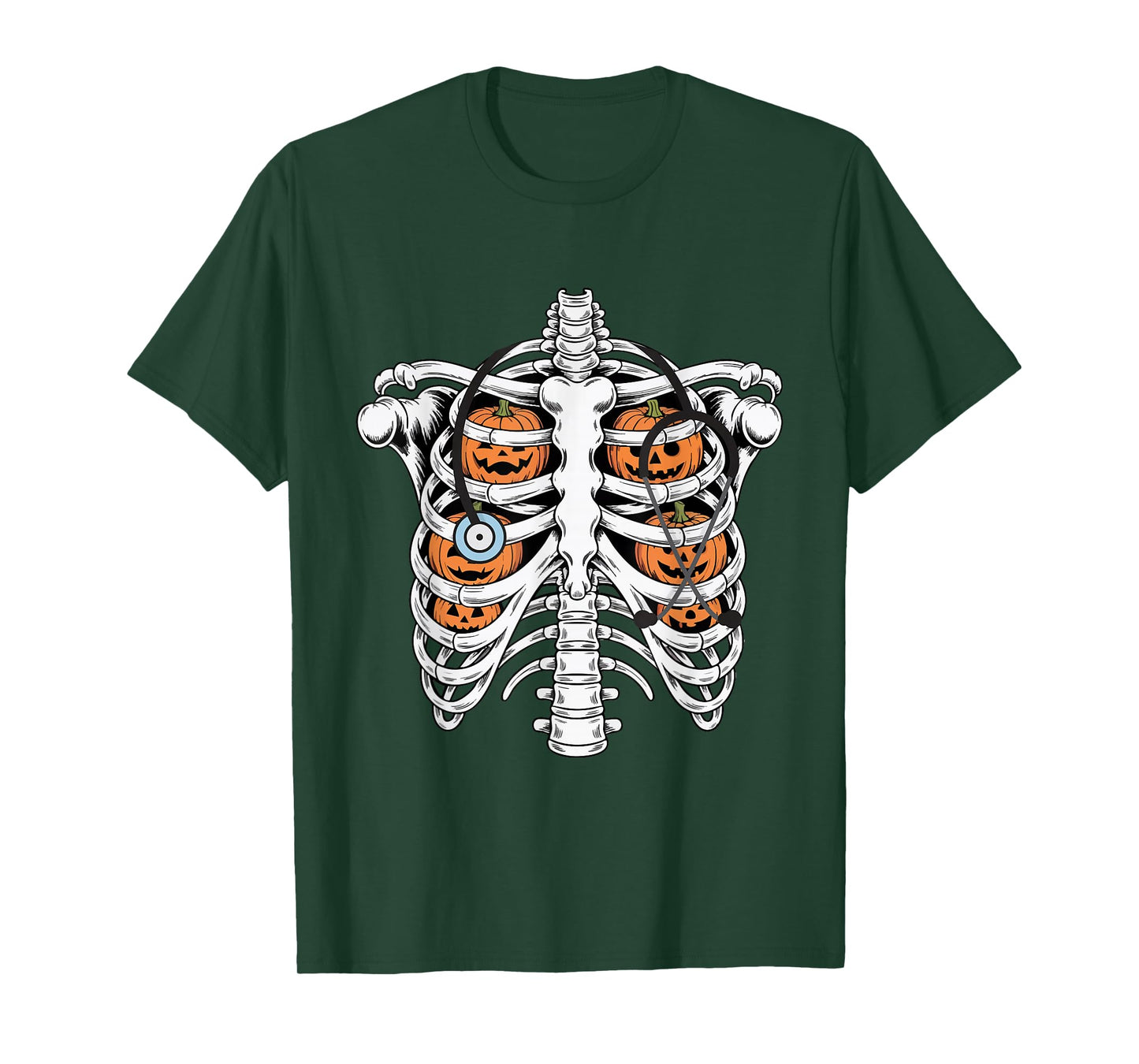 Pumpkin Rib Cage,Skeleton Halloween Nurse,Spooky Stethoscope T-Shirt