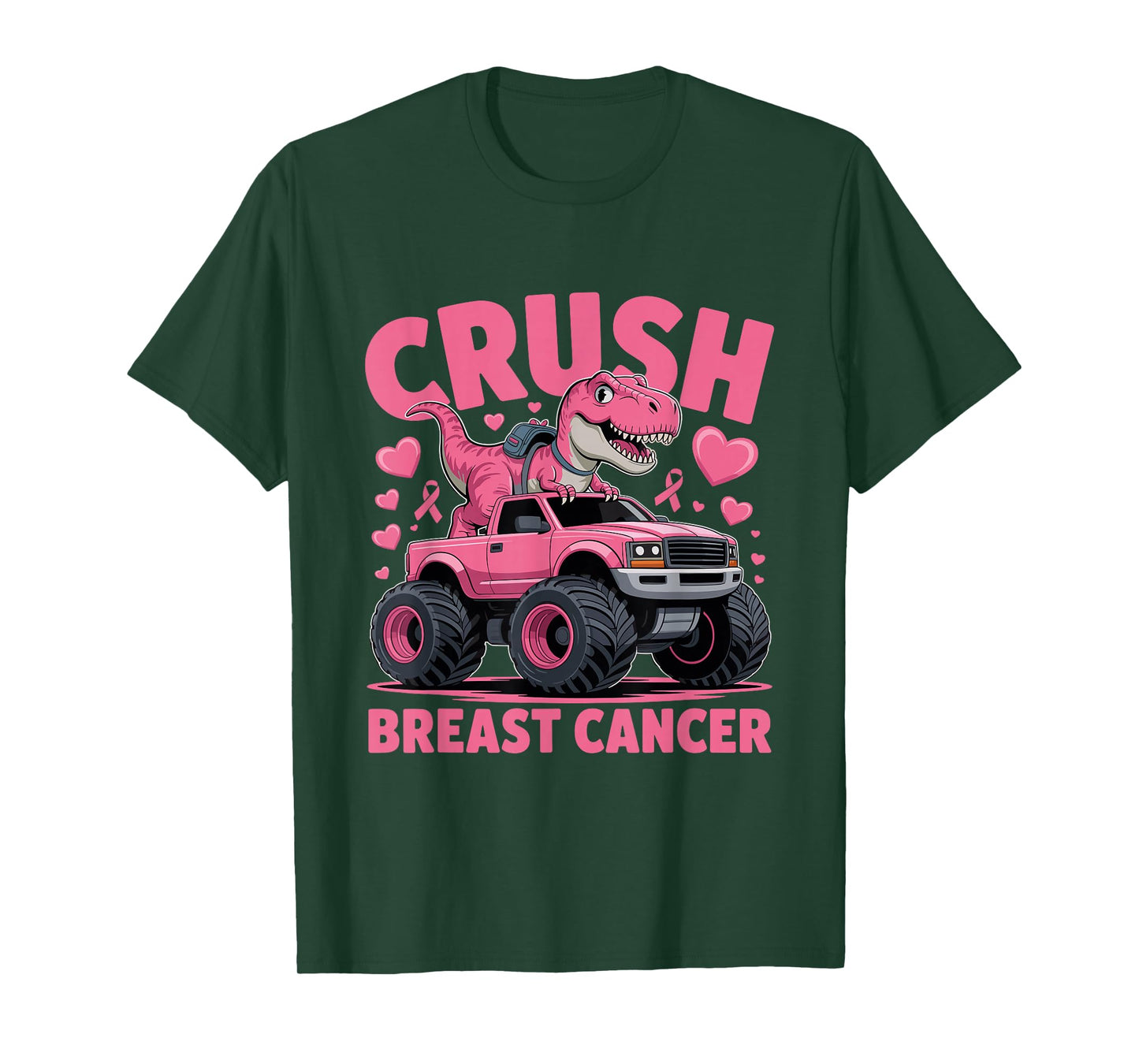 Crush Breast Cancer Awareness Pink T rex Monster Truck T-Shirt