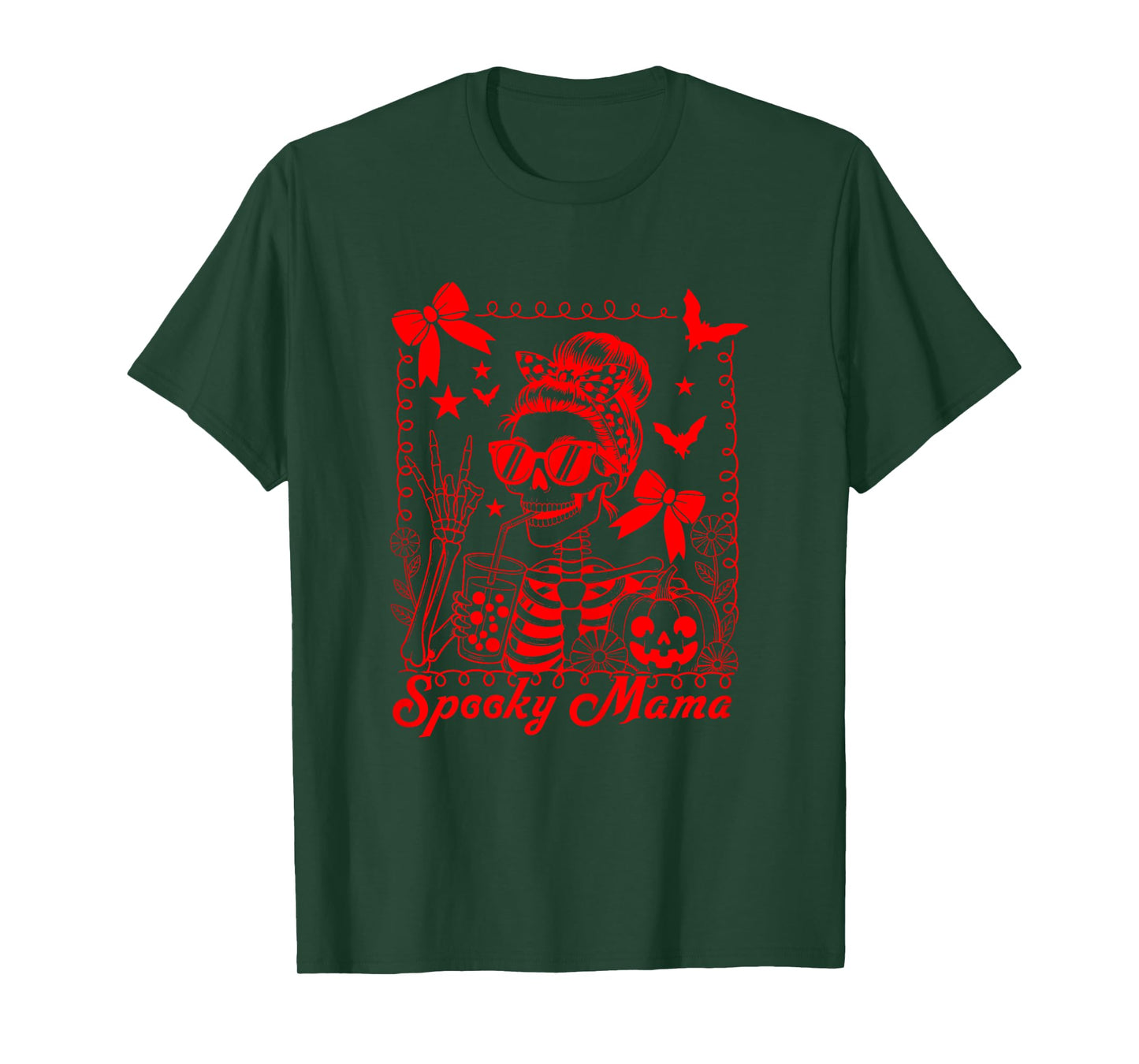 Spooky Mama Skeleton Halloween Pumpkin Bow T-Shirt