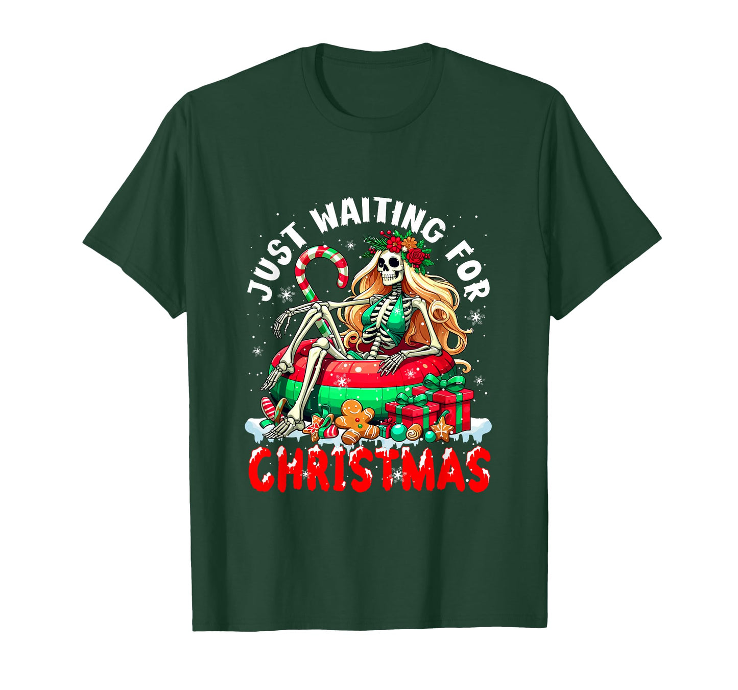 Waiting for Christmas Skeleton Woman Relaxing Xmas Cookies T-Shirt