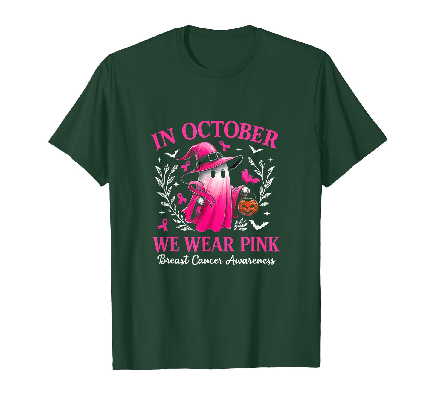 in October We Wear Pink Ghost Awareness Halloween T-Shirt