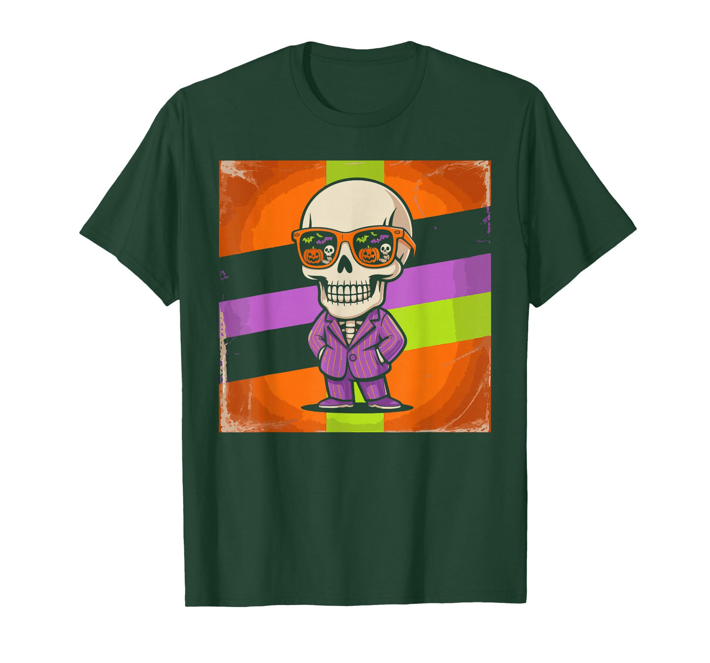 Retro Pumpkin Glasses Skeleton Halloween Costume Men Women T-Shirt