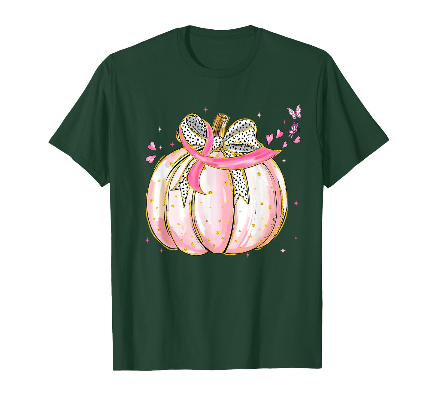 Coquette Bow Pink Ribbon Pumpkin Breast Cancer Awareness T-Shirt