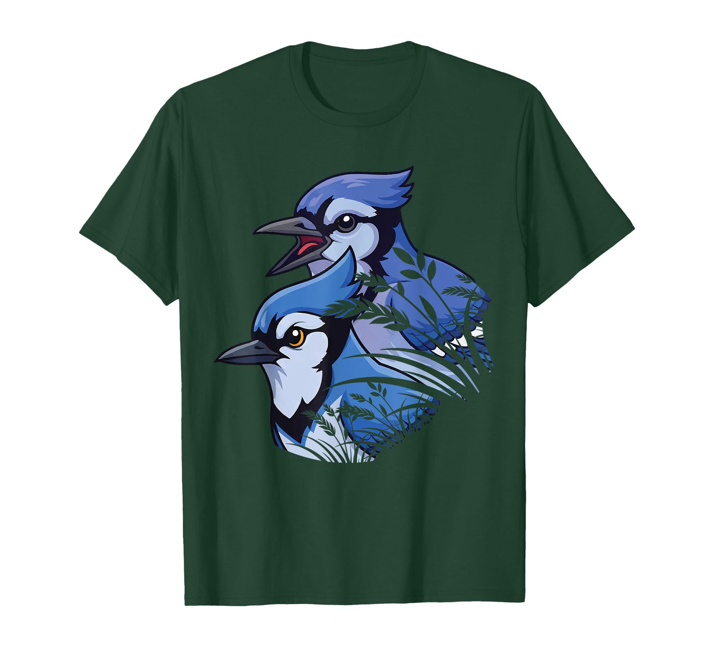 Two blue jays are behind the grass, peeking ahead T-Shirt