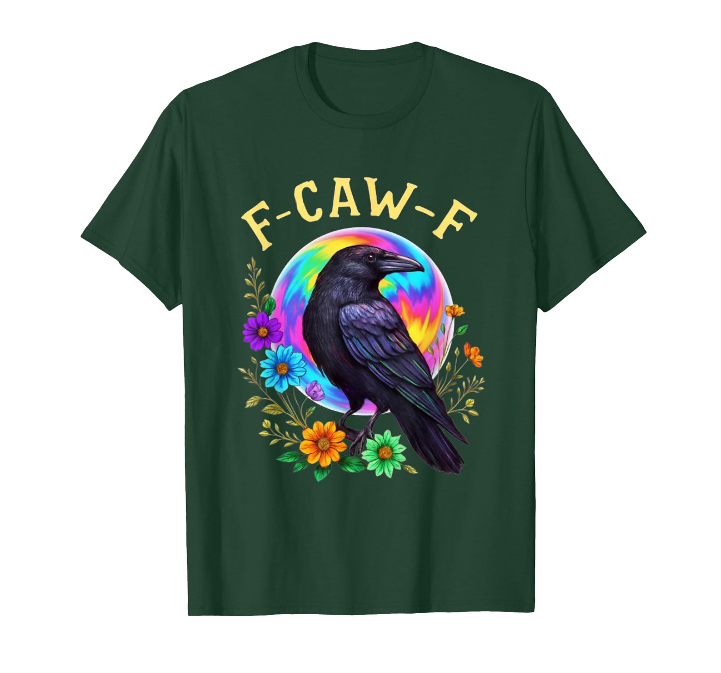 F-Caw-F Black Crow Bird Floral T-Shirt