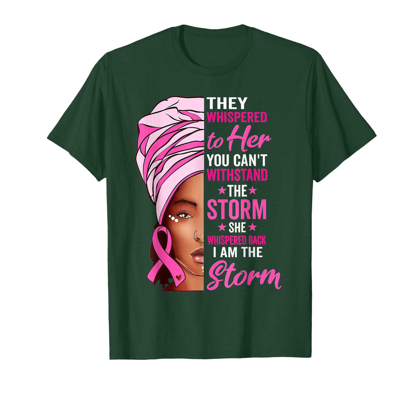 African Woman Afro I Am The Storm Breast Cancer Ribbon T-Shirt