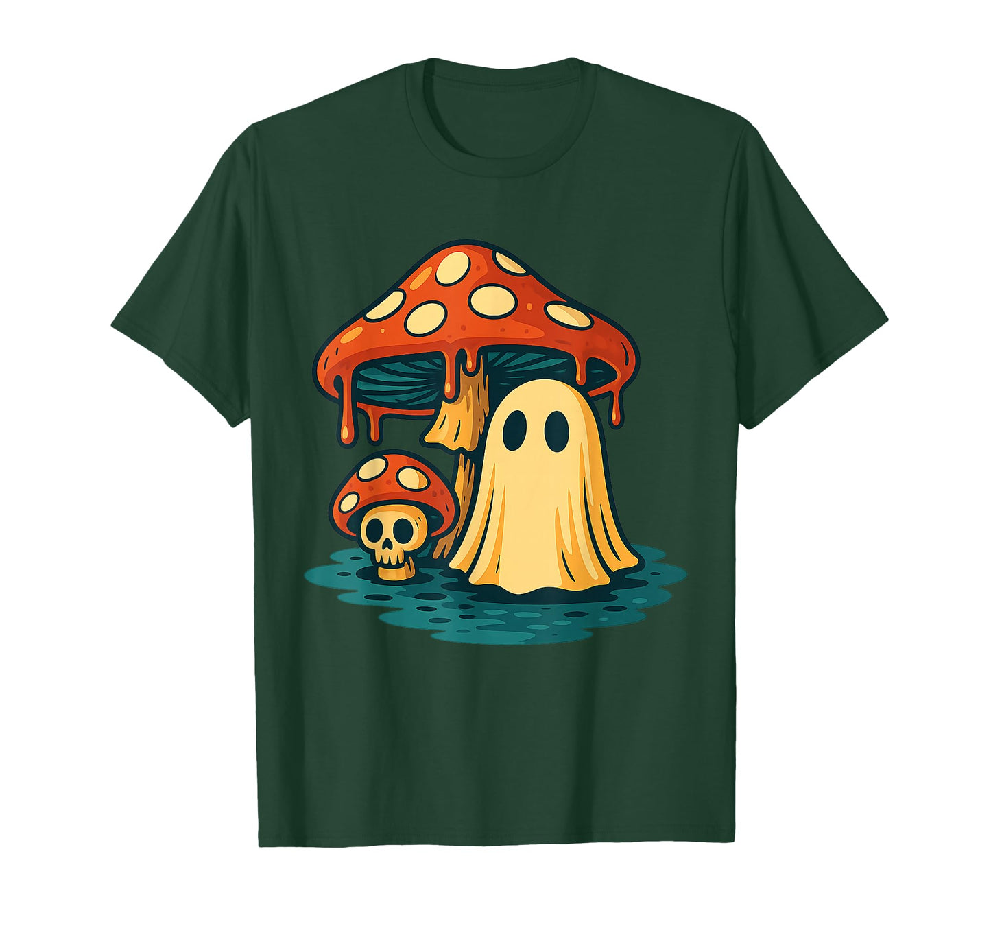 Funny Halloween Ghost Mushroom Spooky Head Skeleton T-Shirt