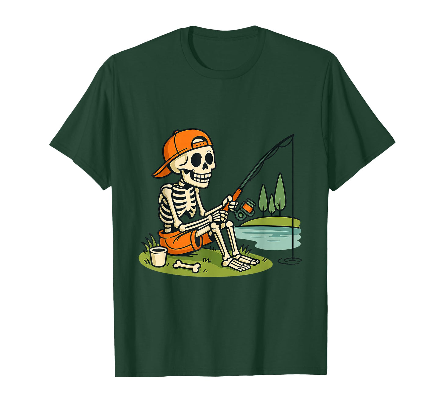Skeleton Fishing Halloween Costume Funny Fishing Boys Kids T-Shirt