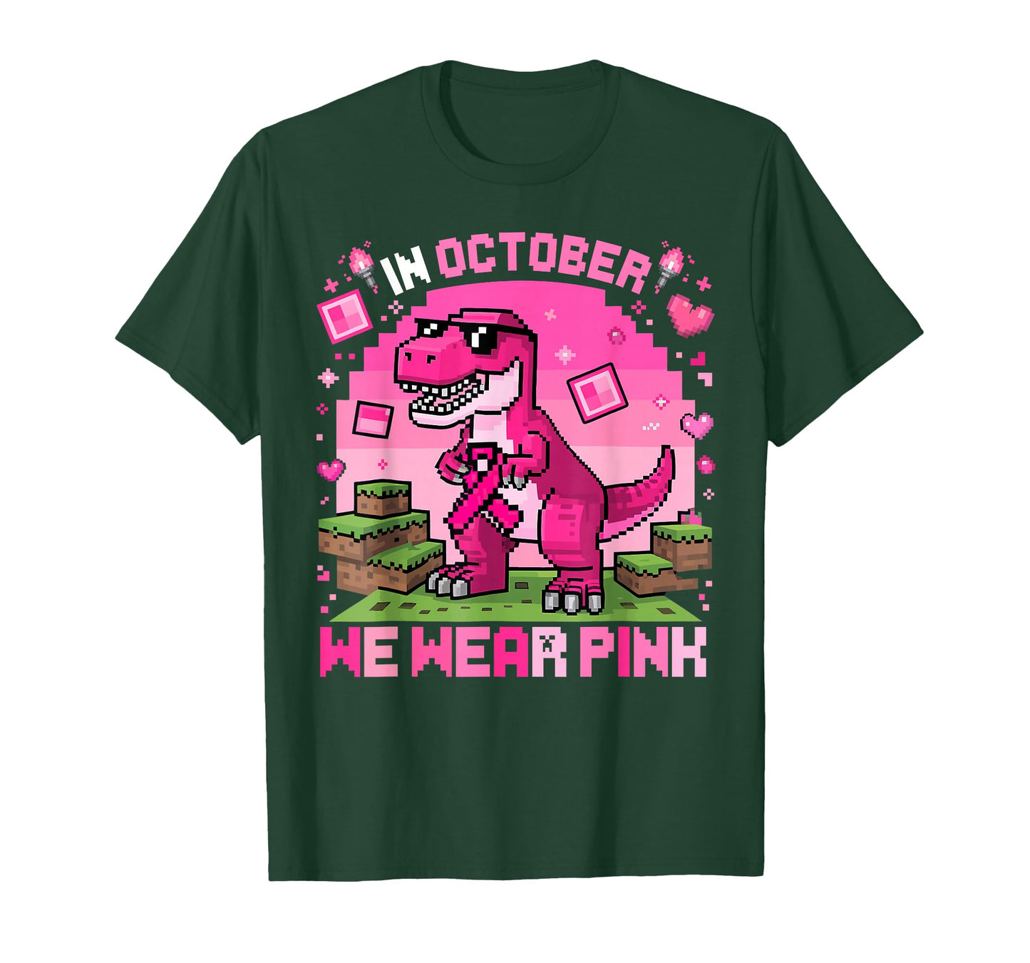 in October We Wear Pink Dinosaur Breast Cancer Awareness T-Shirt