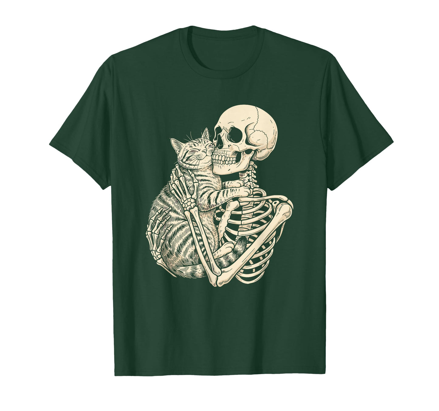 Skeleton Hugging Cat Lovers Halloween T-Shirt
