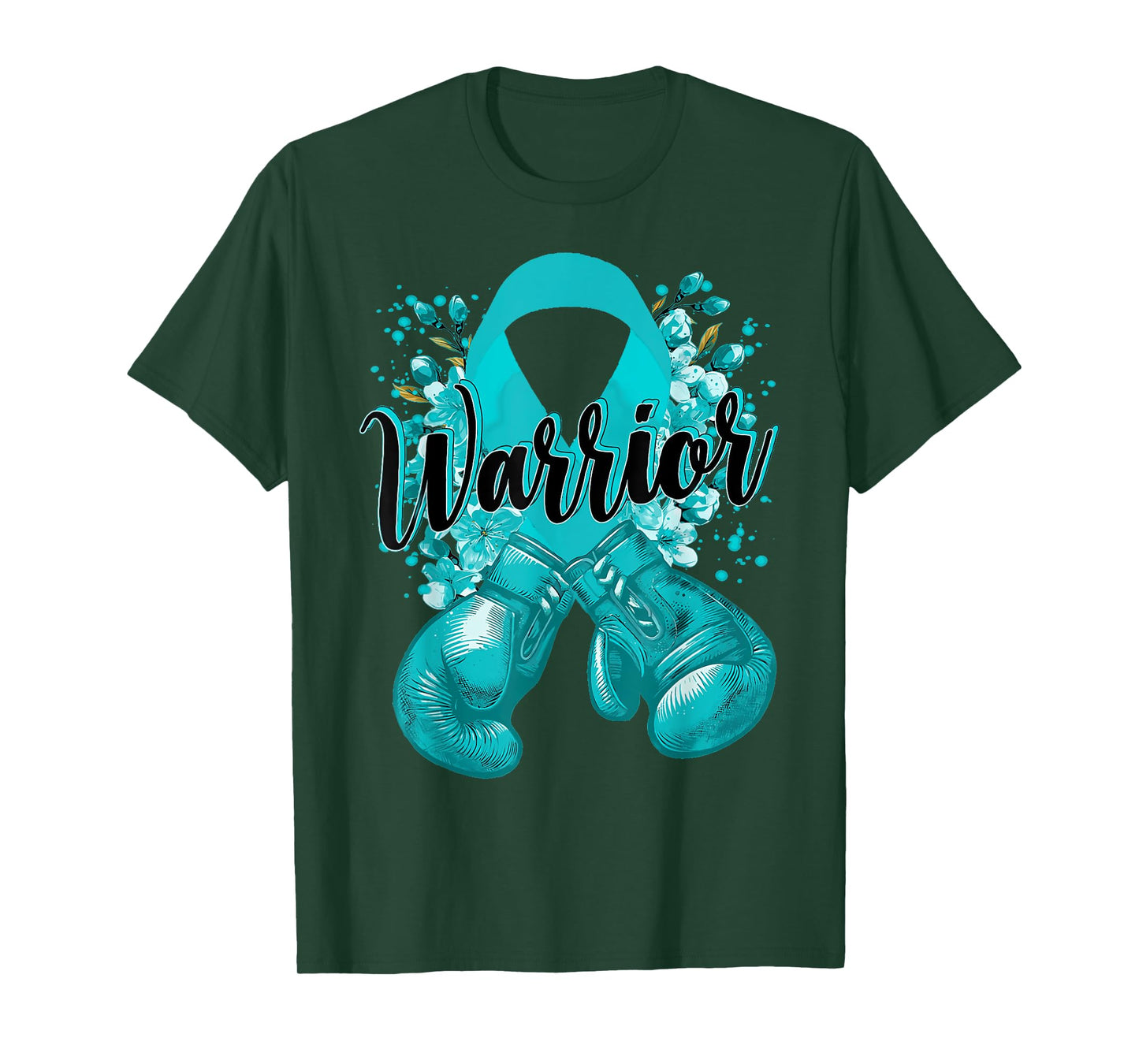 Warrior Boxing Gloves Teal Ribbon Cervical Cancer Awareness T-Shirt
