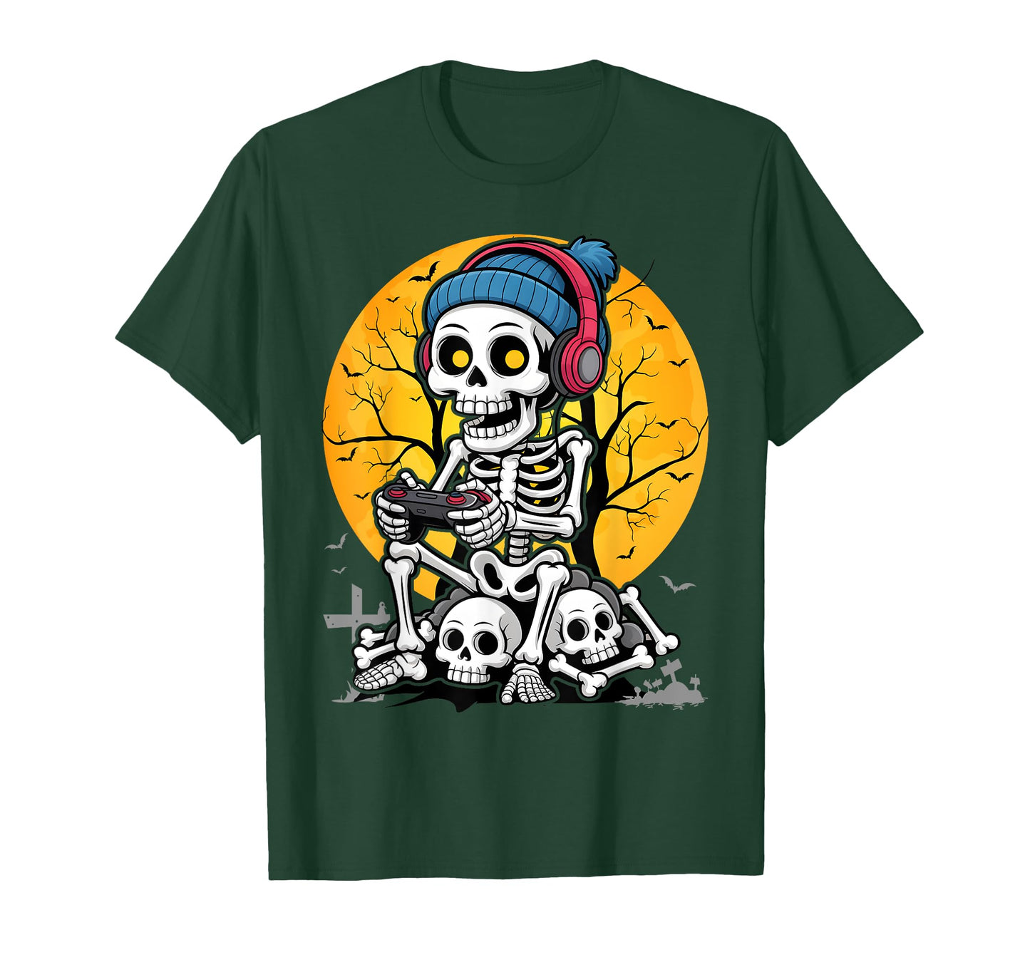 Halloween Skeleton Gamer Video Game Boys Kids Teens Gaming T-Shirt