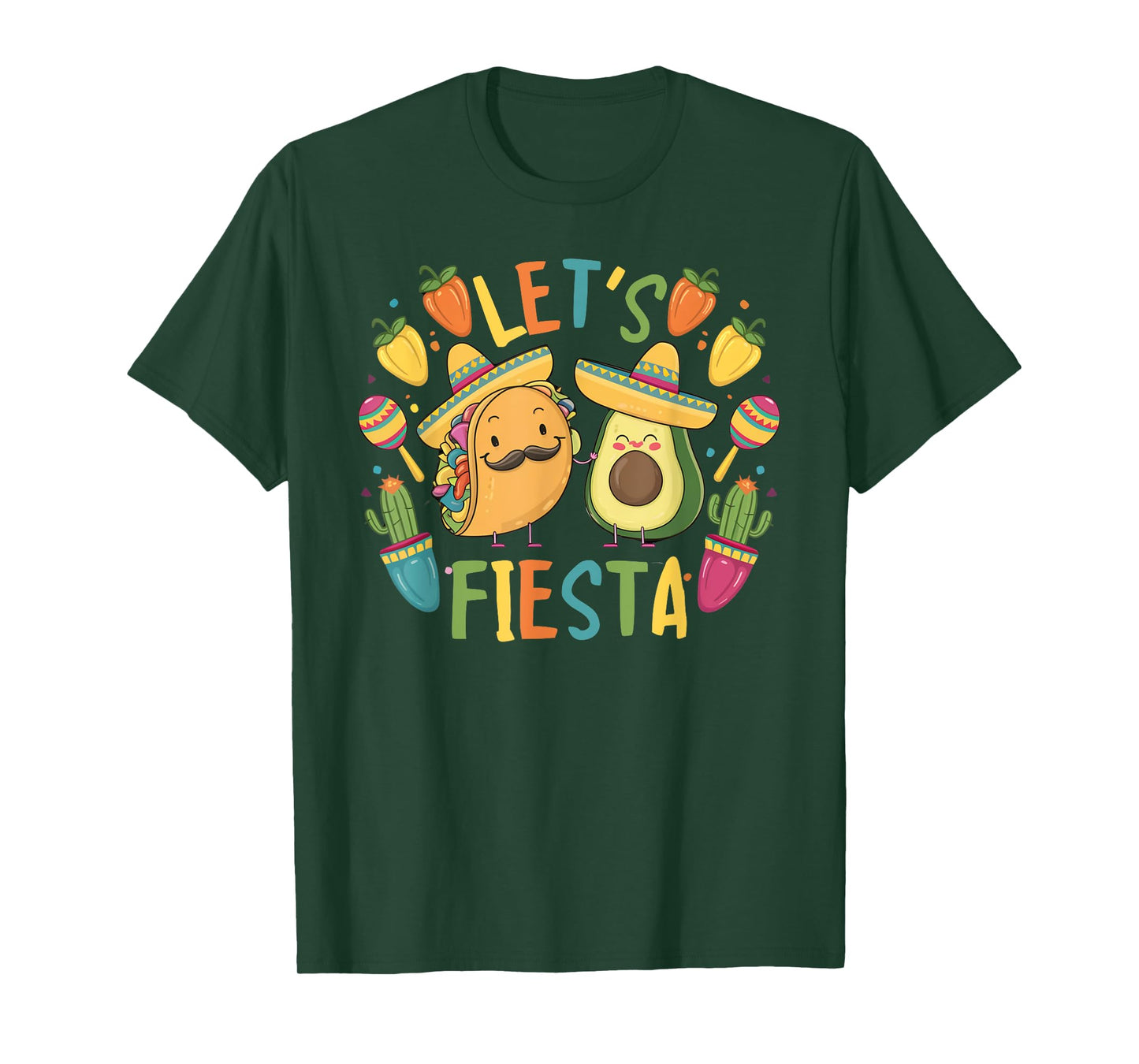 Funny Cinco De Mayo Taco Avocado Mexican Party Let's Fiesta T-Shirt