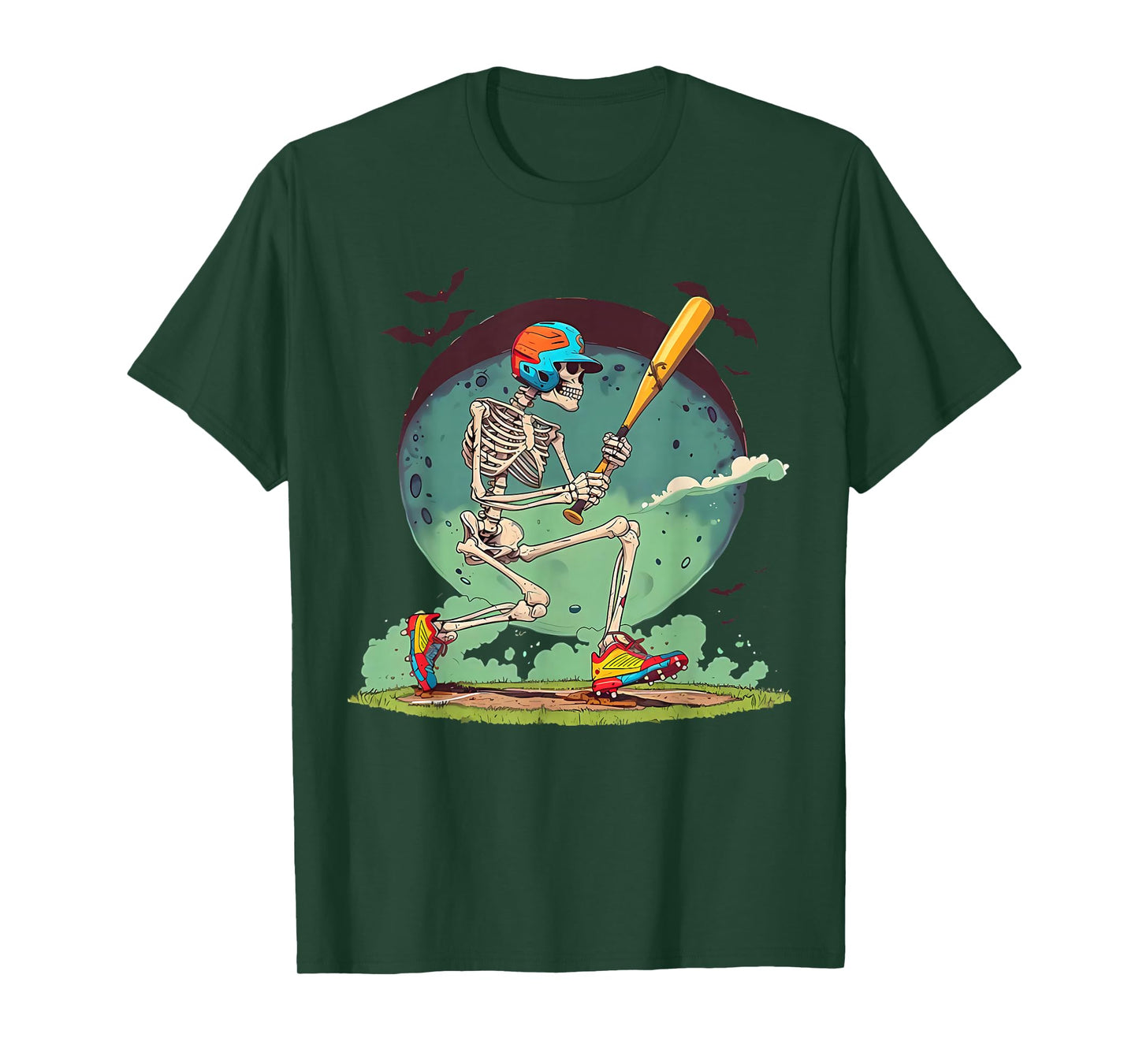 Skeleton Baseball Player Halloween Costume Funny Men Boys T-Shirt