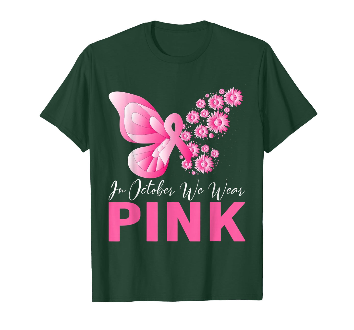 In October We Wear Pink Butterfly Breast Cancer Awareness T-Shirt