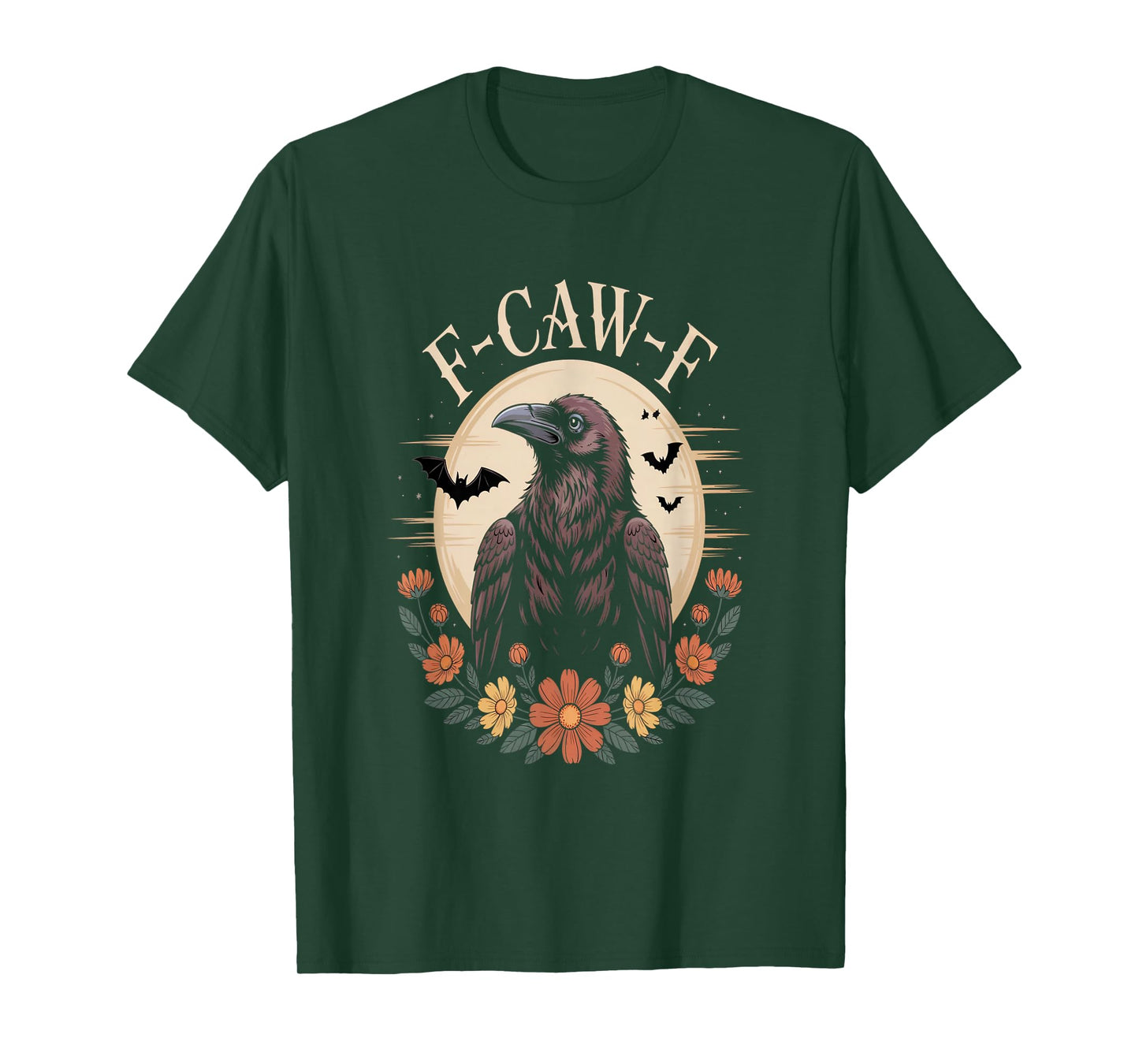 F-Caw-F Raven Crow Funny Halloween Moon Bats Gothic Spooky T-Shirt