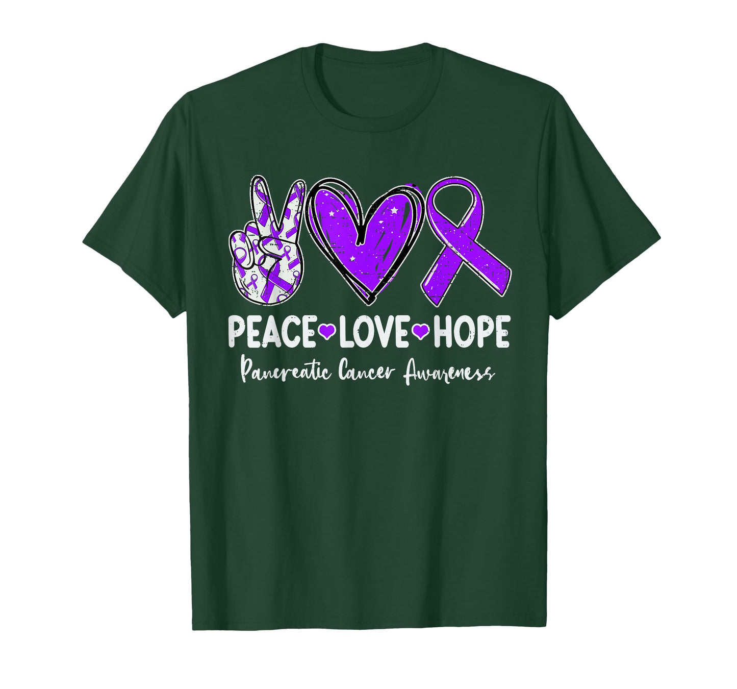 Peace Love Hope Pancreatic Cancer Awareness Ribbon Purple T-Shirt