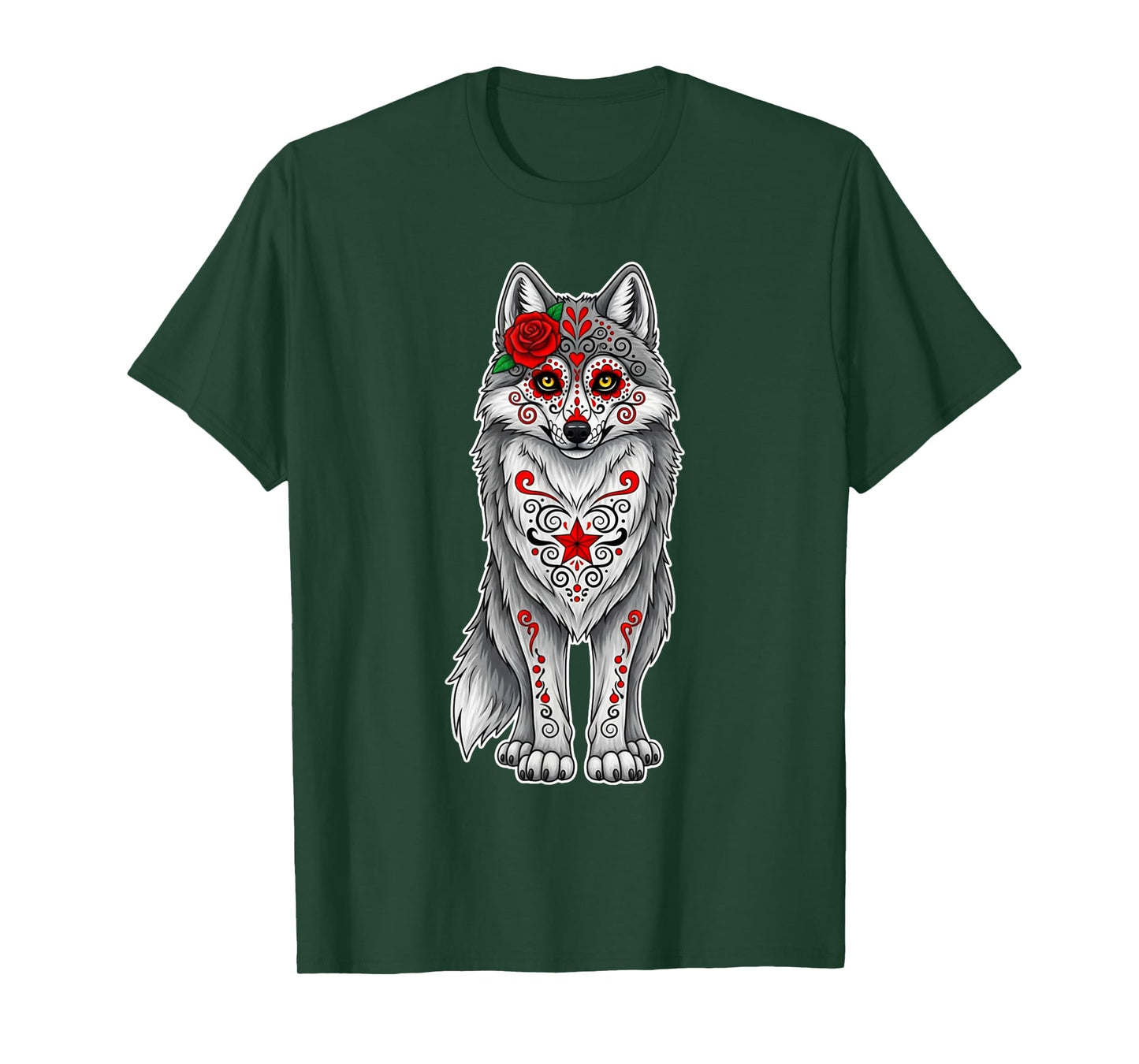 Sugar Skull Wolf Halloween Graphic T-Shirt