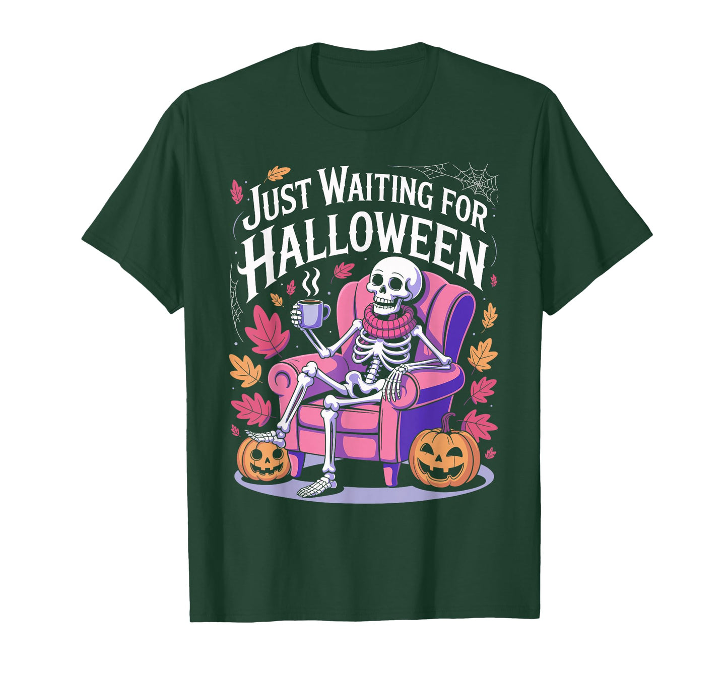 Just Waiting for Halloween Costume Summerween Skeleton Funny T-Shirt