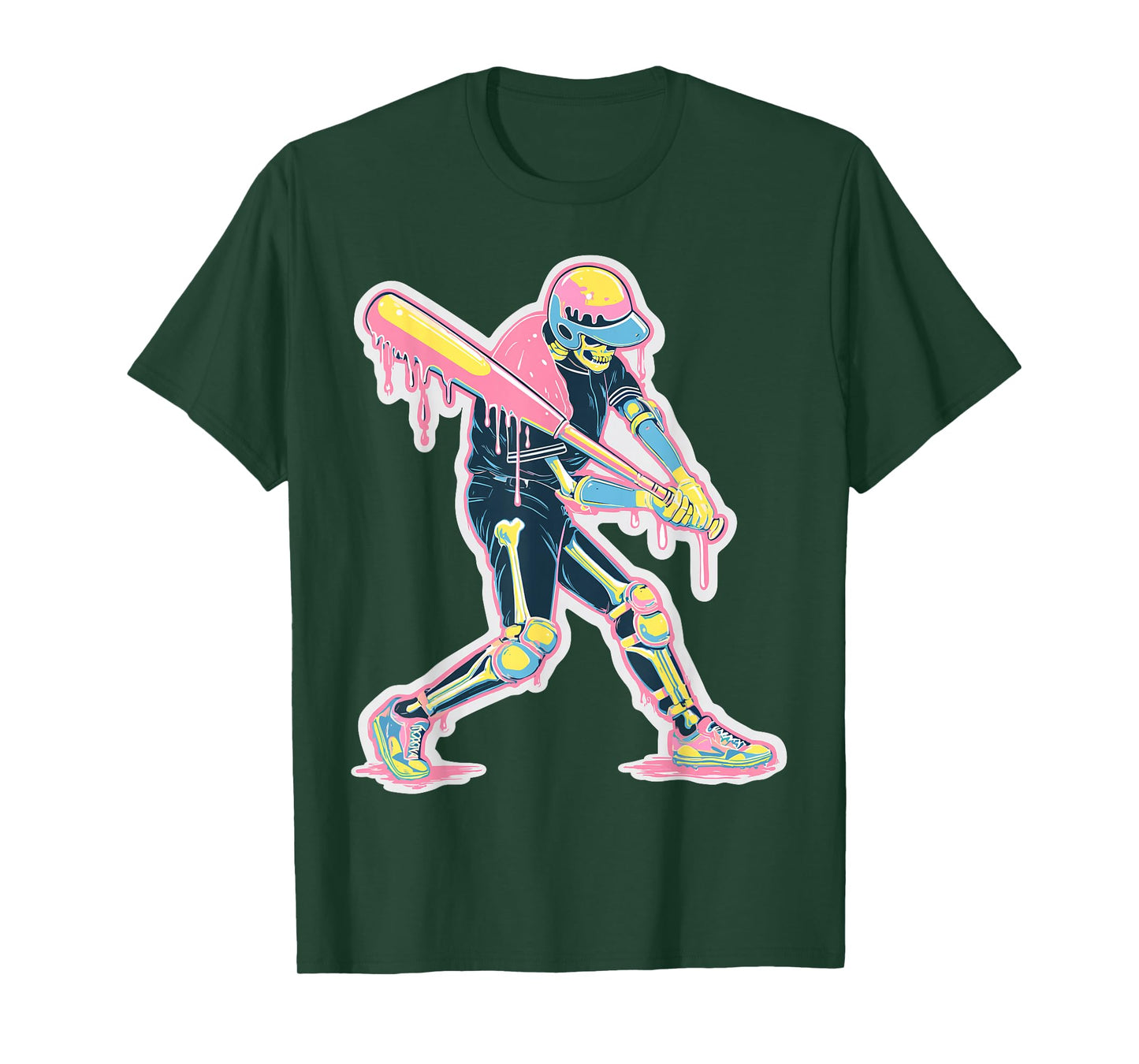 Skeleton Baseball Drip Batter Ice Cream Melting Graphic T-Shirt