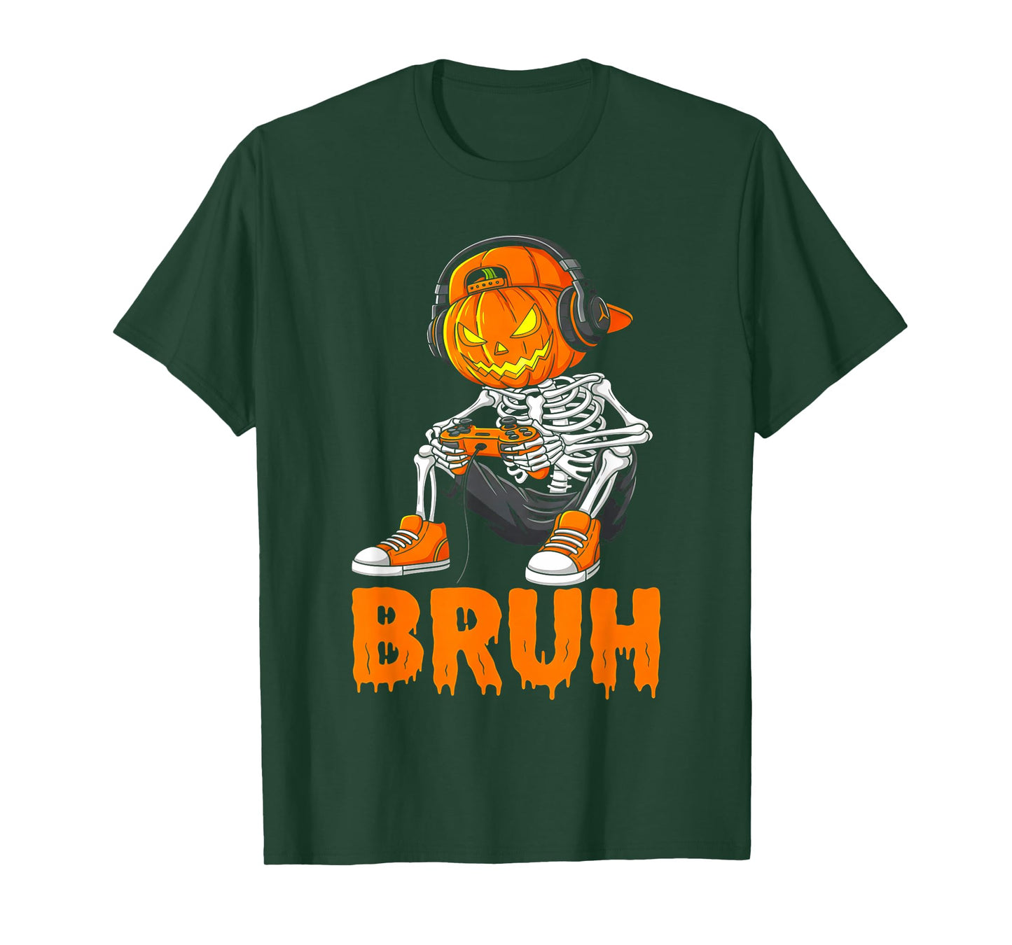 Bruh Skeleton Halloween Funny Pumpkin Costume for Boys Girls T-Shirt
