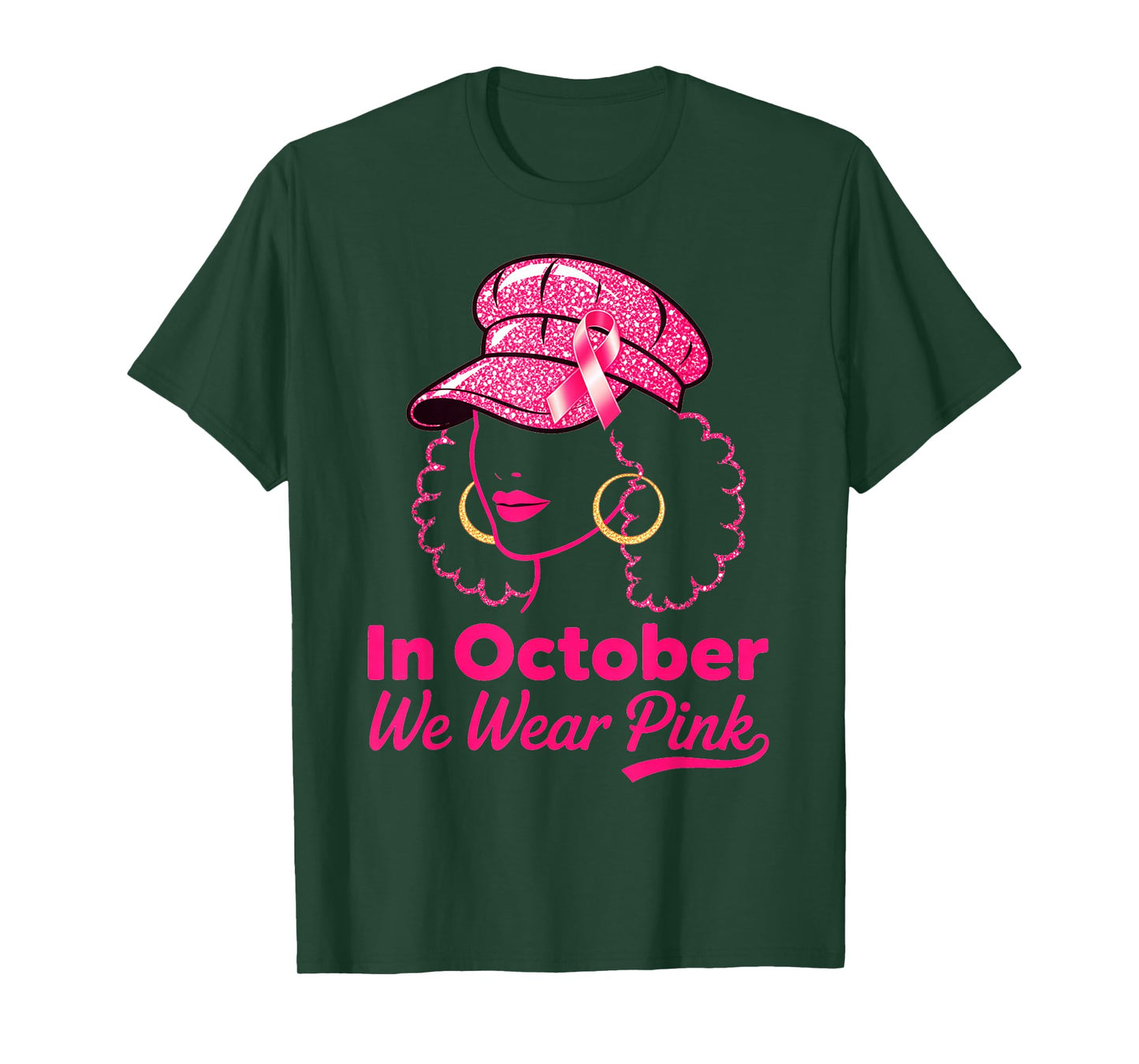 in October We Wear Pink Black Women Breast Cancer Awareness T-Shirt