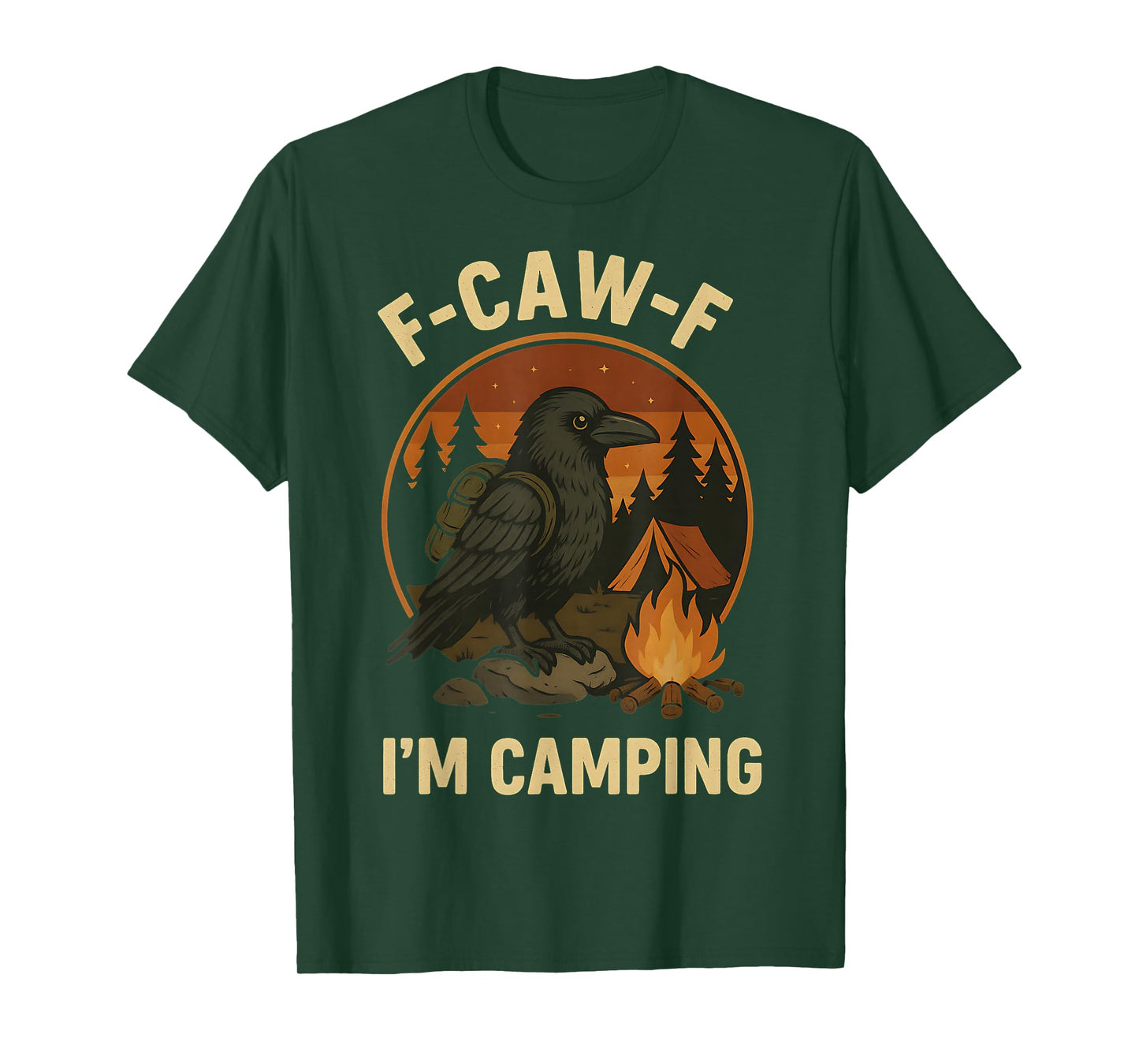 Funny Raven Camping Shirt Crow Tent Forest Bonfire T-Shirt
