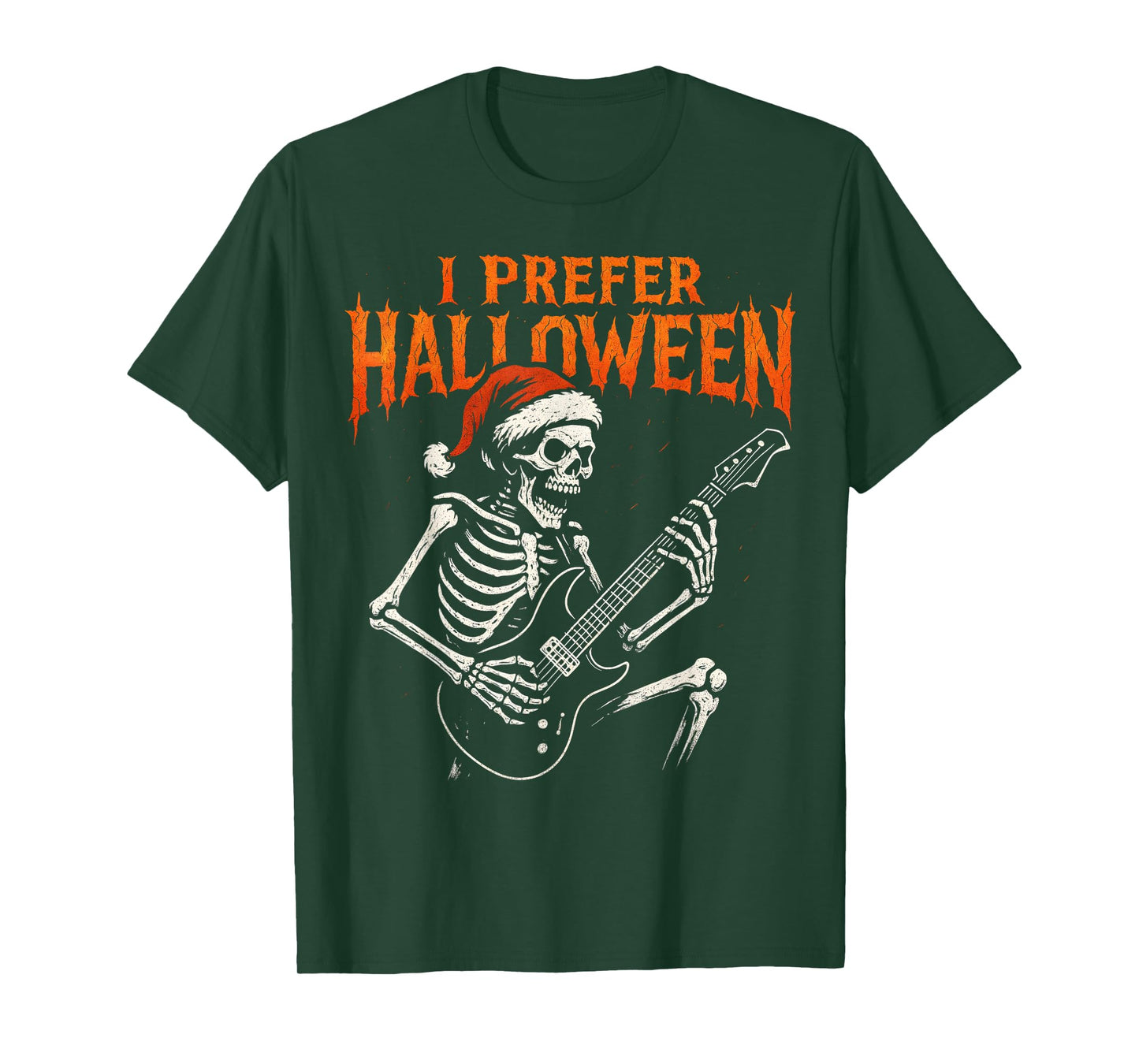 Santa Hat Skeleton Rock Guitar I Prefer Halloween Christmas T-Shirt
