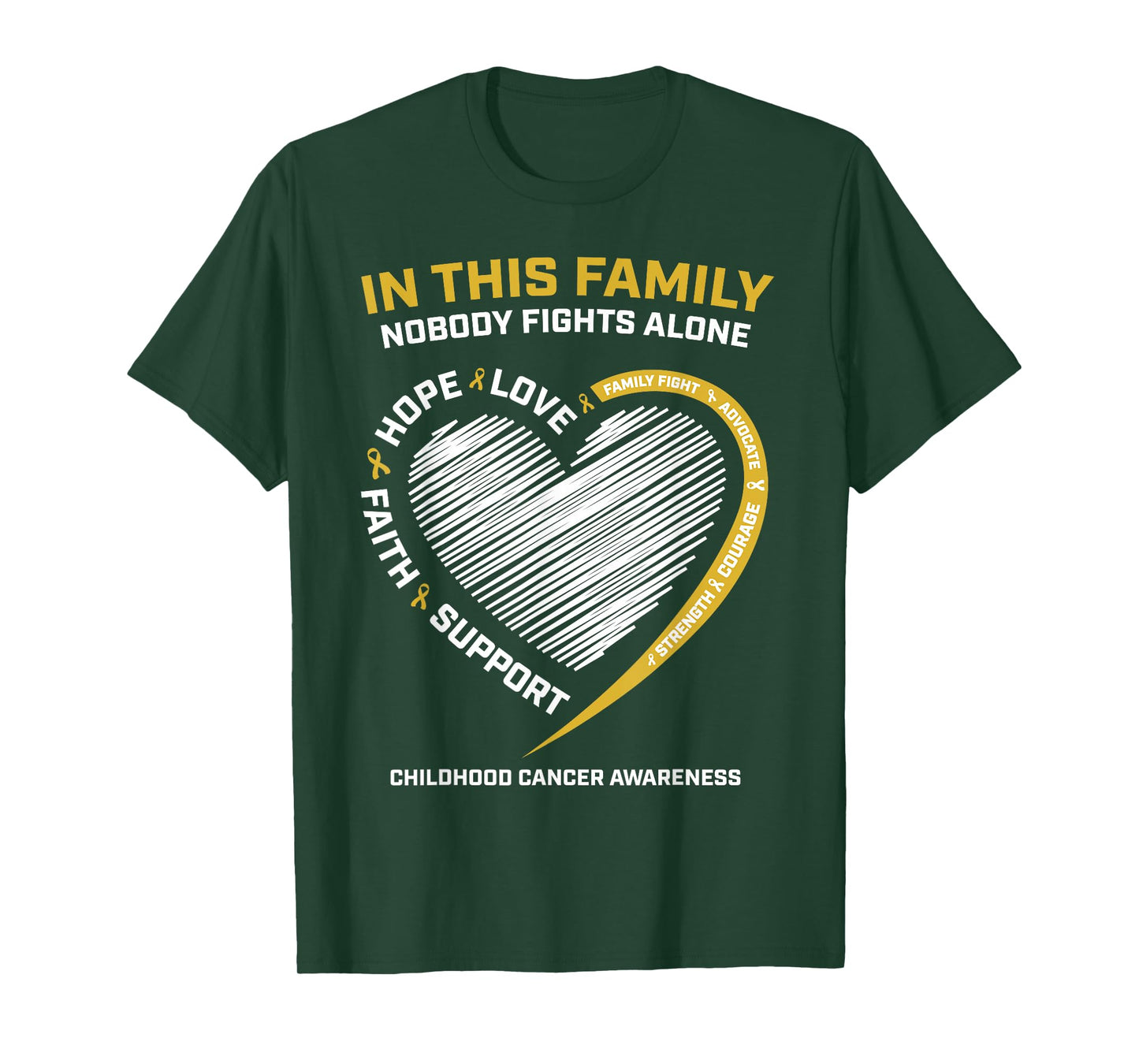 Gold Family Nobody Fights Alone Childhood Cancer Awareness T-Shirt